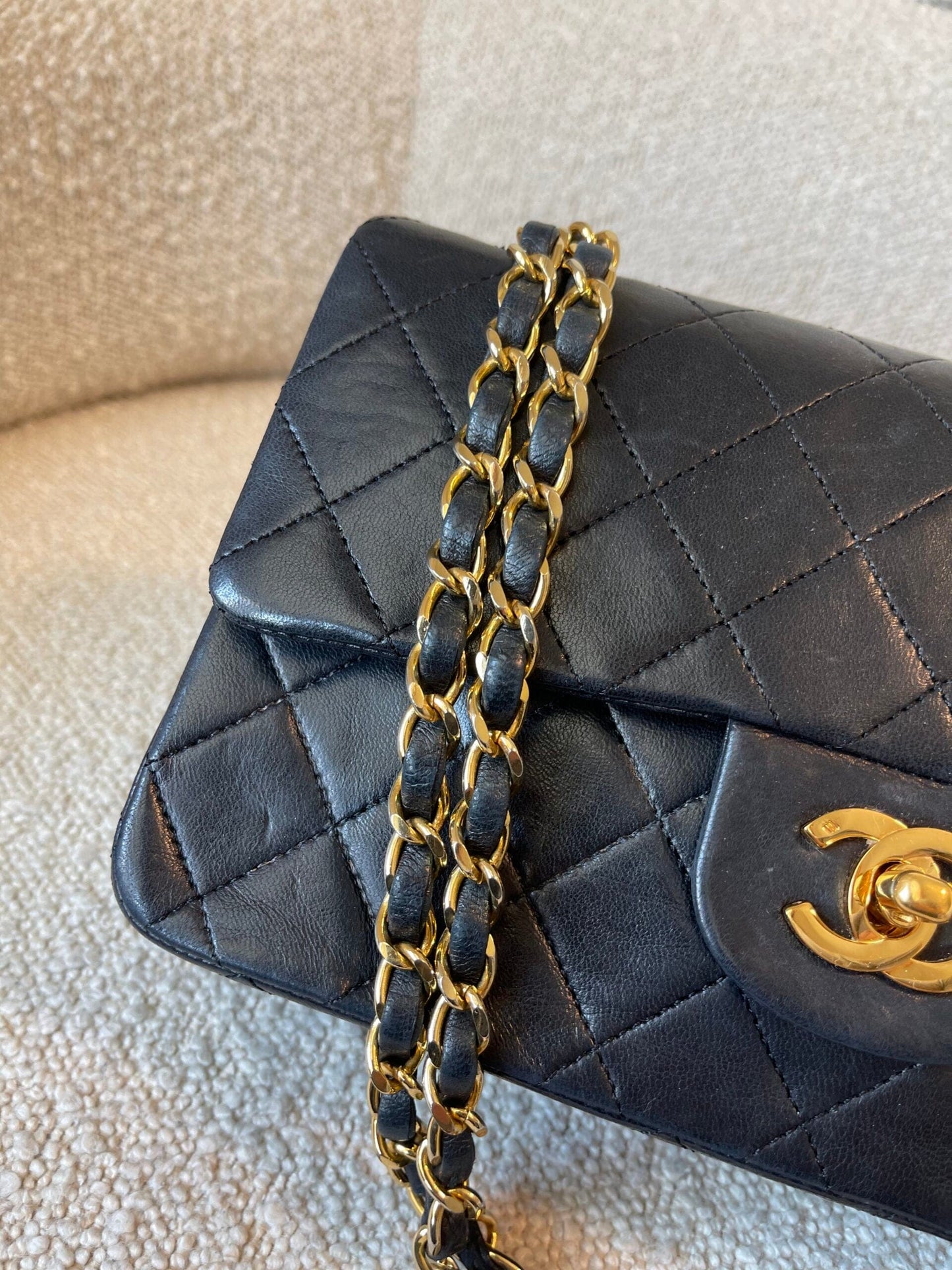 Vintage Black Lambskin Quilted Small Classic Flap GHW