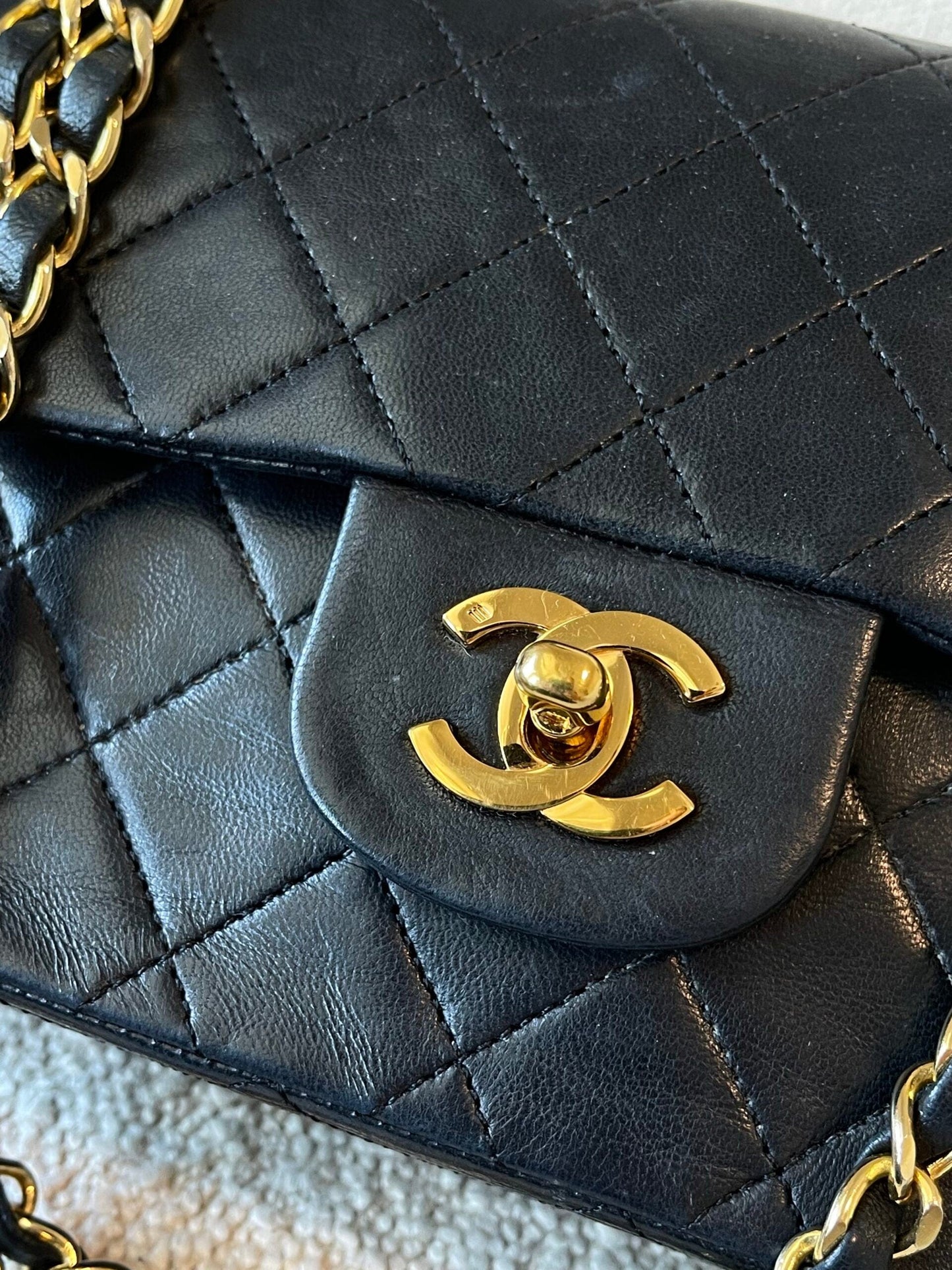 Vintage Black Lambskin Quilted Small Classic Flap GHW