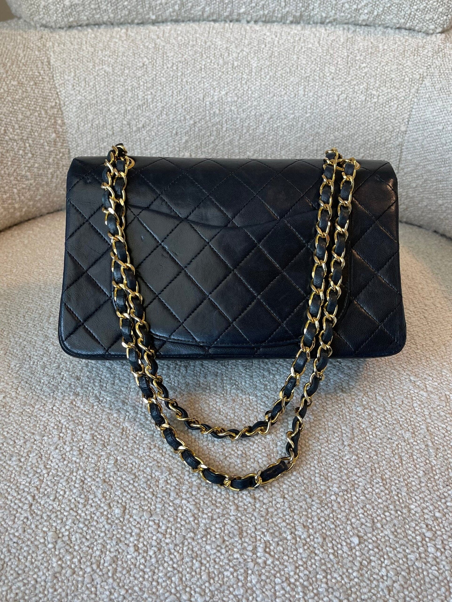 Vintage Black Lambskin Quilted Small Classic Flap GHW