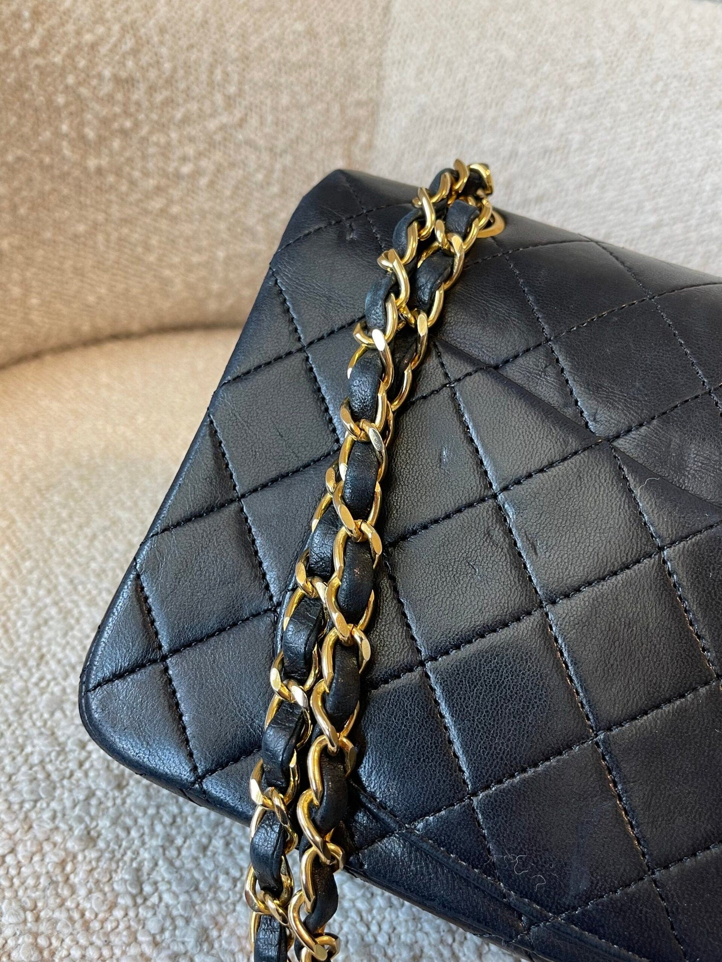 Vintage Black Lambskin Quilted Small Classic Flap GHW