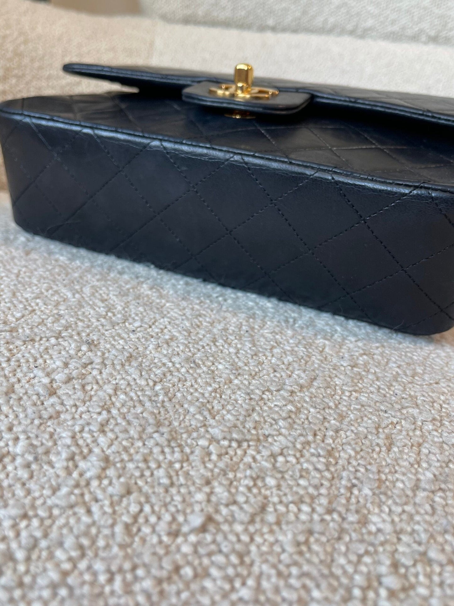 Vintage Black Lambskin Quilted Small Classic Flap GHW