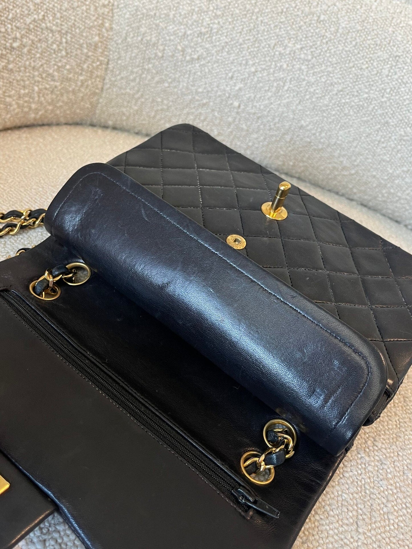 Vintage Black Lambskin Quilted Small Classic Flap GHW