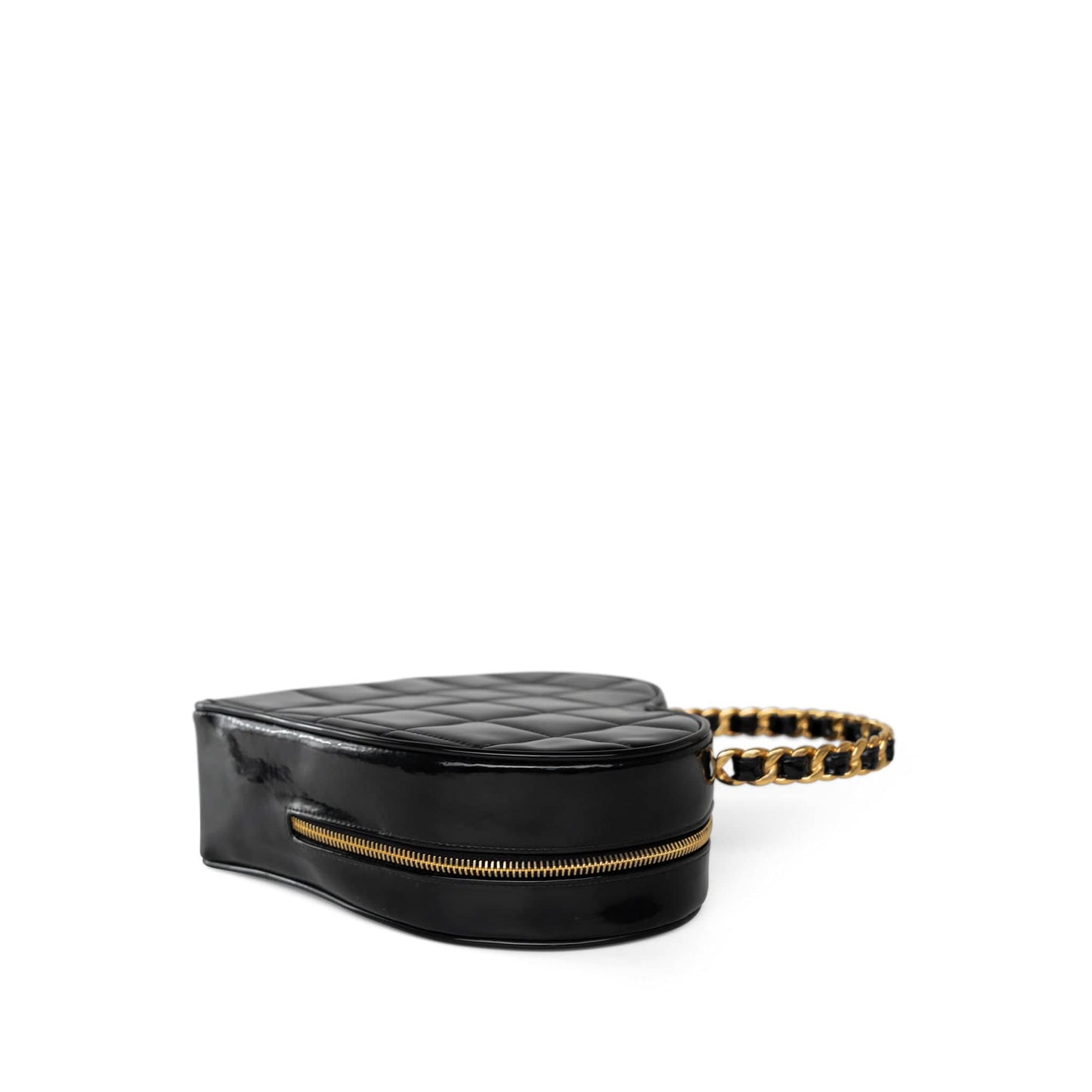 Vintage Black Patent Quilted CC Heart Bag