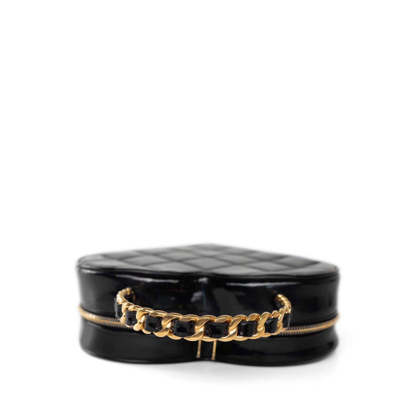 Vintage Black Patent Quilted CC Heart Bag