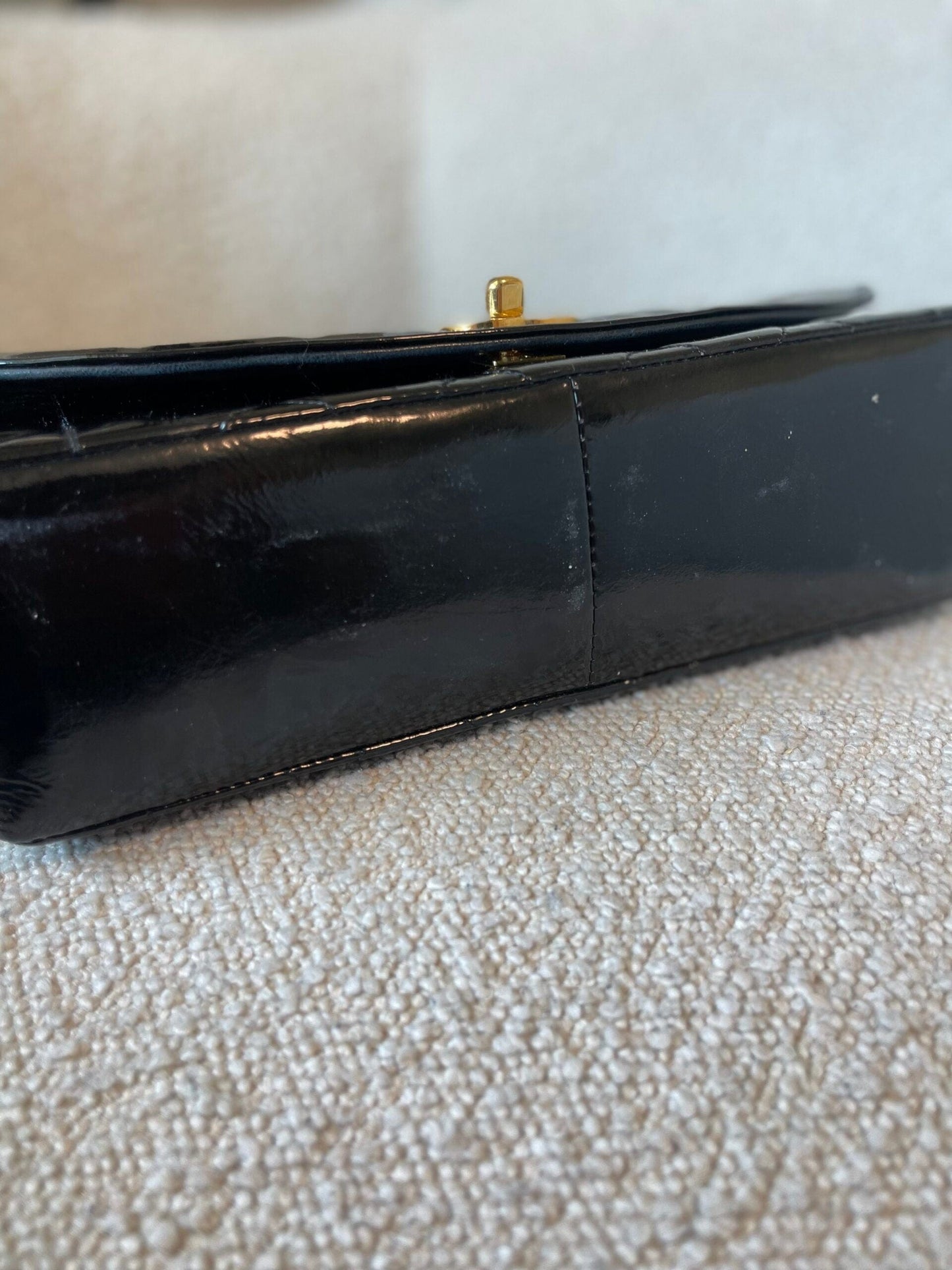 Vintage Black Patent Quilted Diana Flap Medium GHW