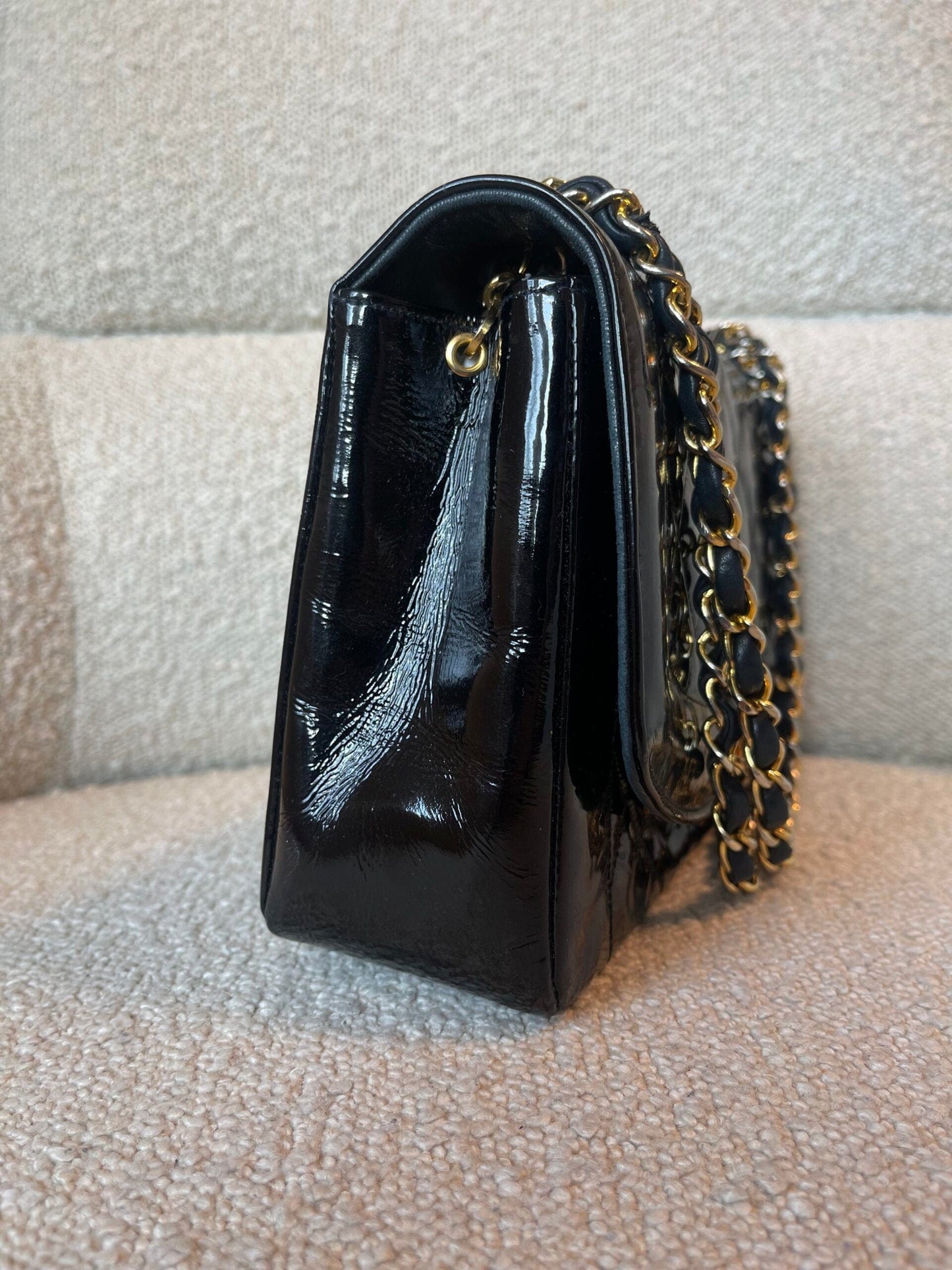 Vintage Black Patent Quilted Diana Flap Medium GHW