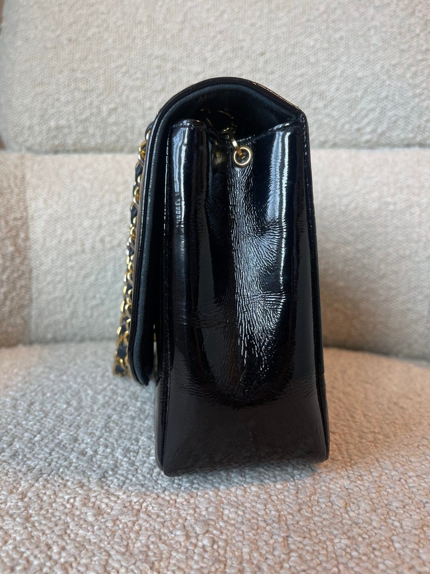 Vintage Black Patent Quilted Diana Flap Medium GHW