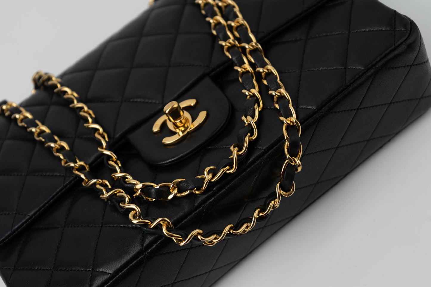 Black Vintage Lambskin Quilted Classic Flap Medium GHW