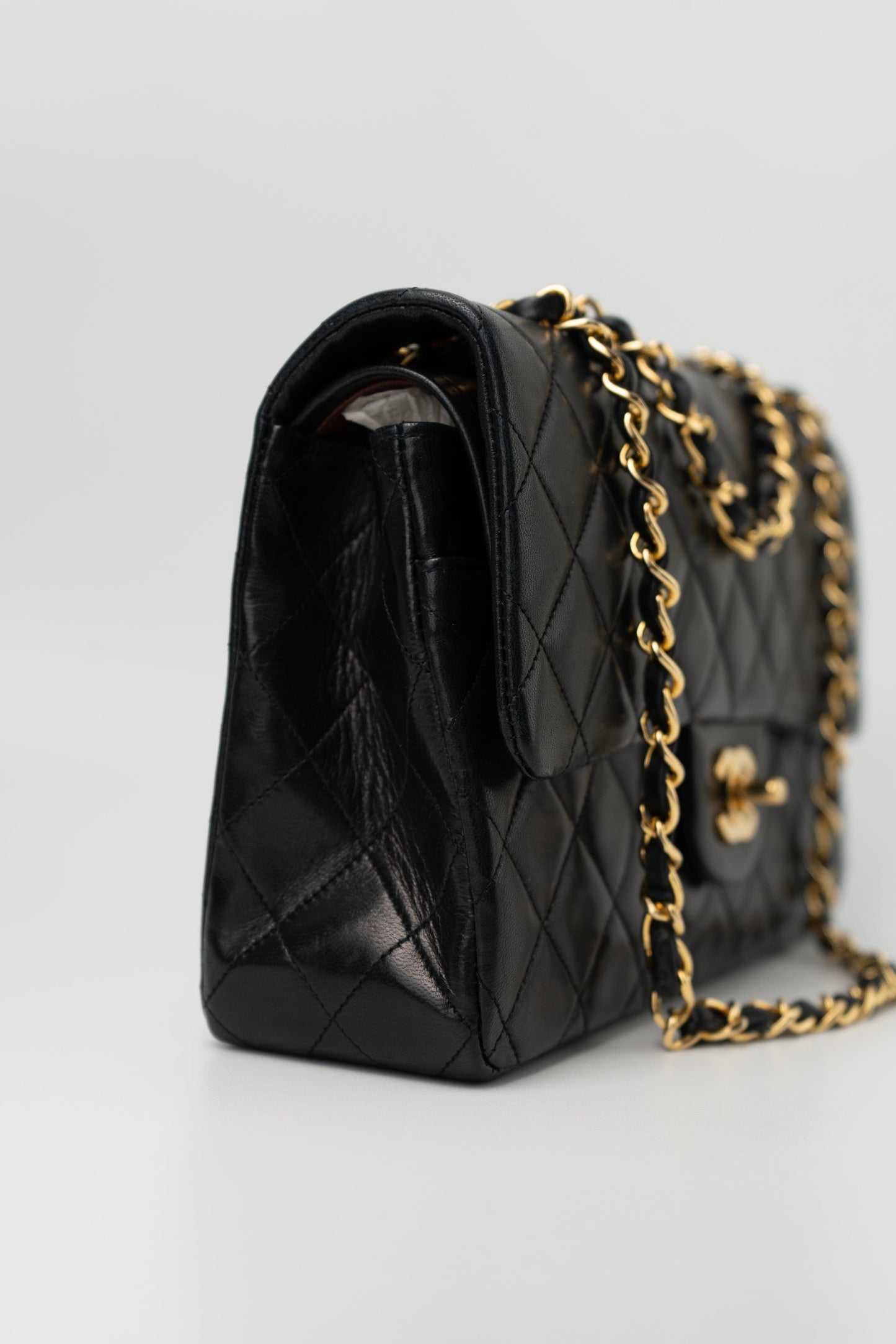 Black Vintage Lambskin Quilted Classic Flap Medium GHW