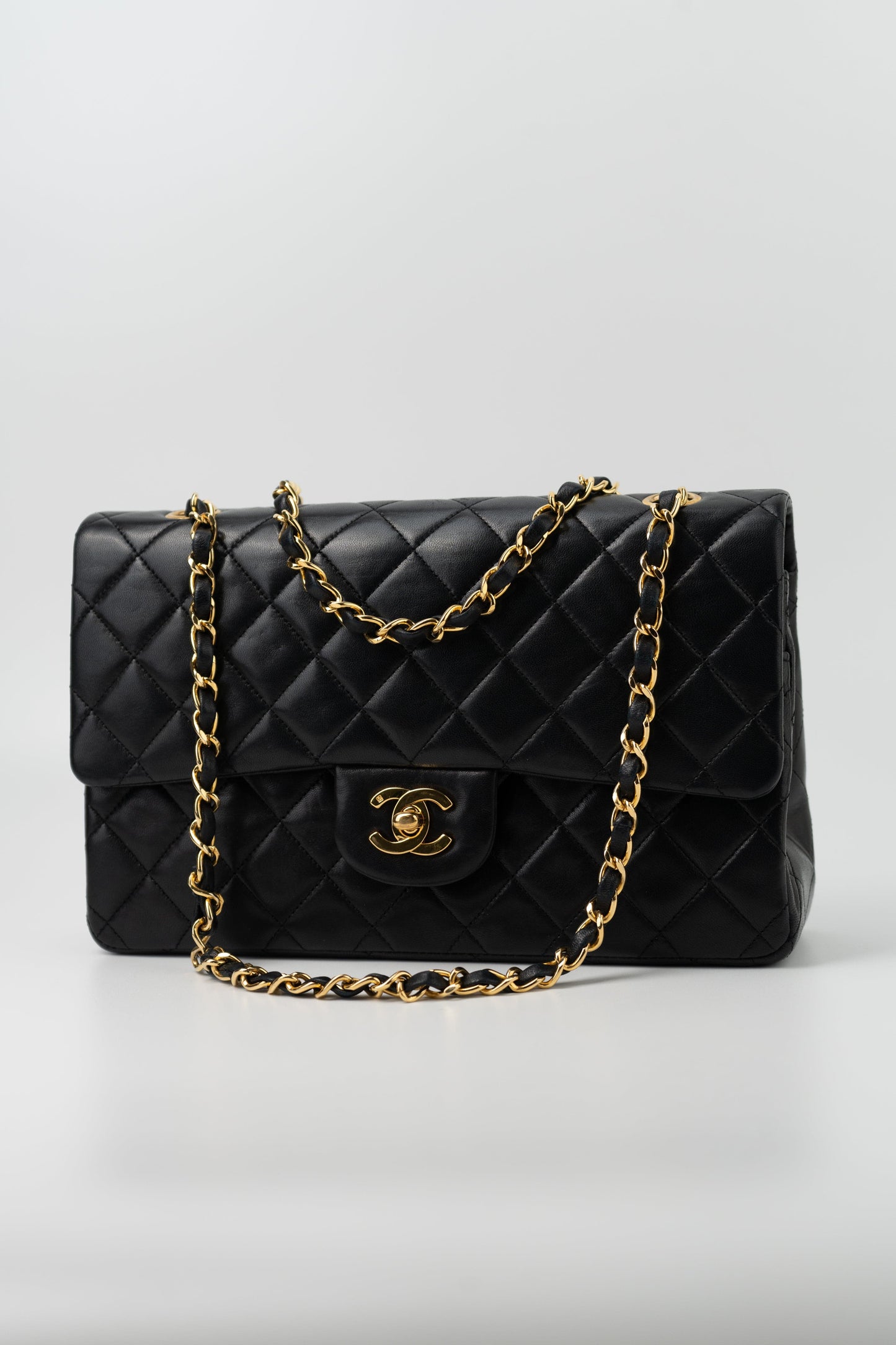 Black Vintage Lambskin Quilted Classic Flap Medium GHW