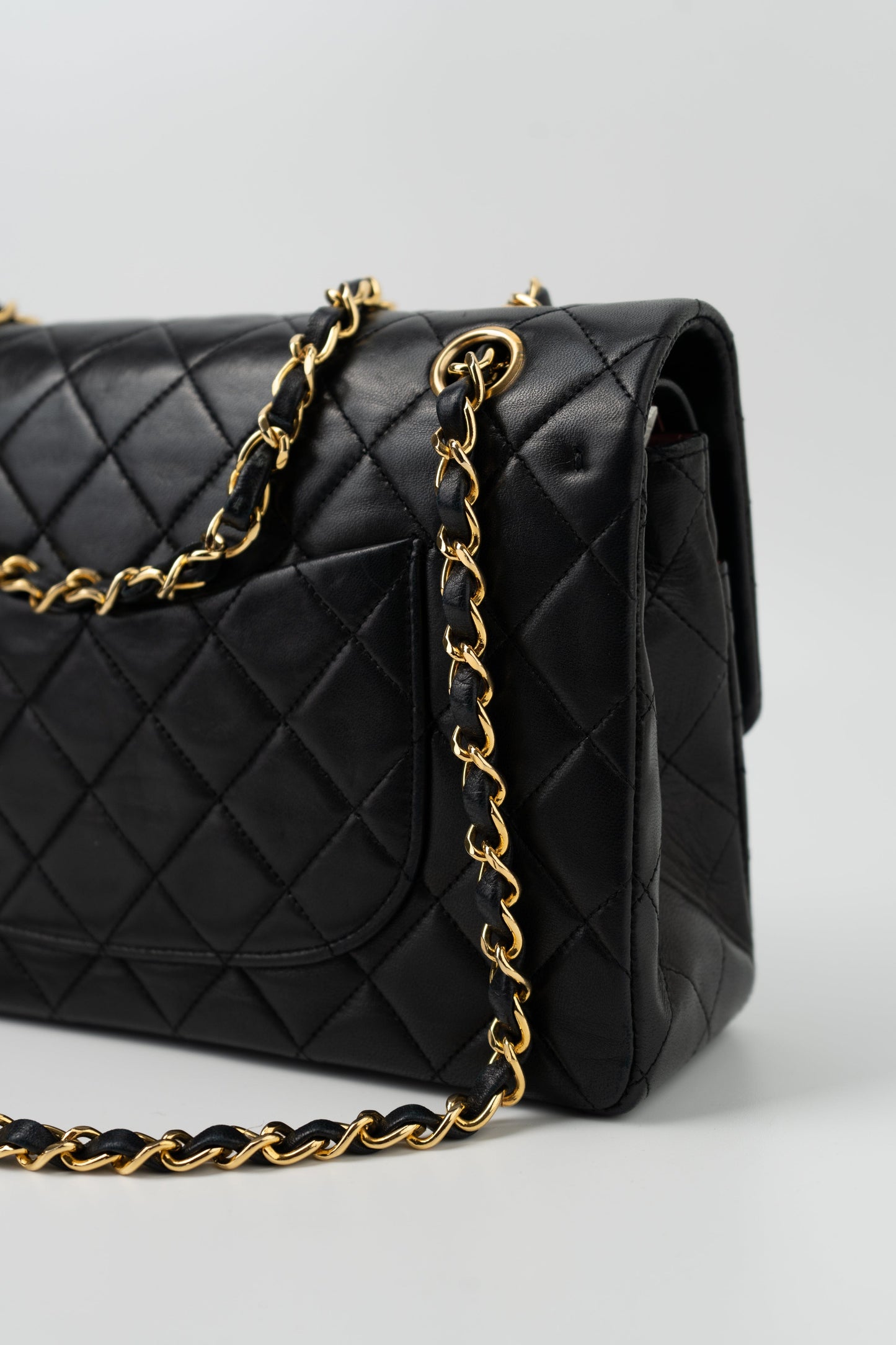 Black Vintage Lambskin Quilted Classic Flap Medium GHW