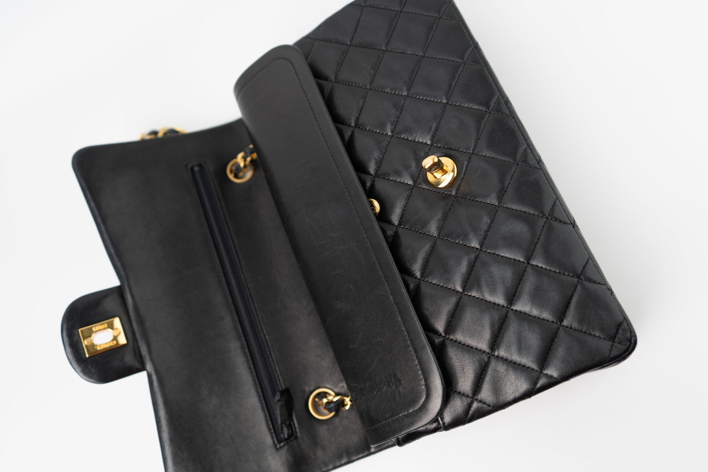 Black Vintage Lambskin Quilted Classic Flap Medium GHW