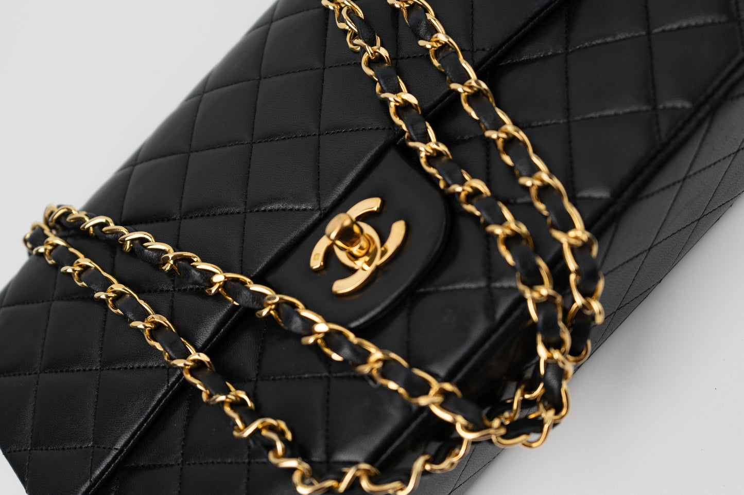 Black Vintage Lambskin Quilted Classic Flap Medium GHW