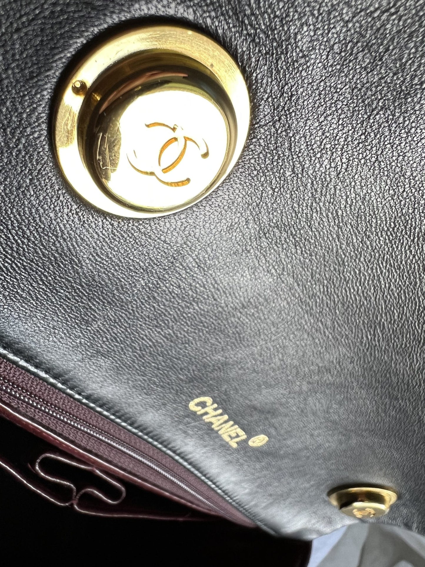 Black Vintage Lambskin Quilted Classic Flap with Handle Medium GHW