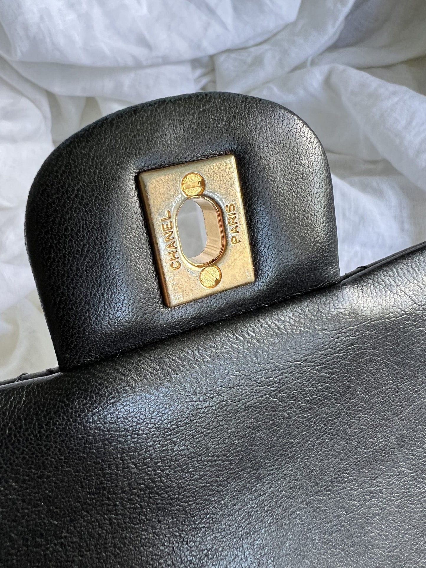 Black Vintage Lambskin Quilted Classic Flap with Handle Medium GHW