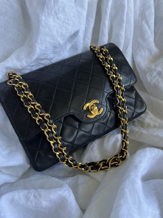 Black Vintage Lambskin Quilted Double Flap Small GHW