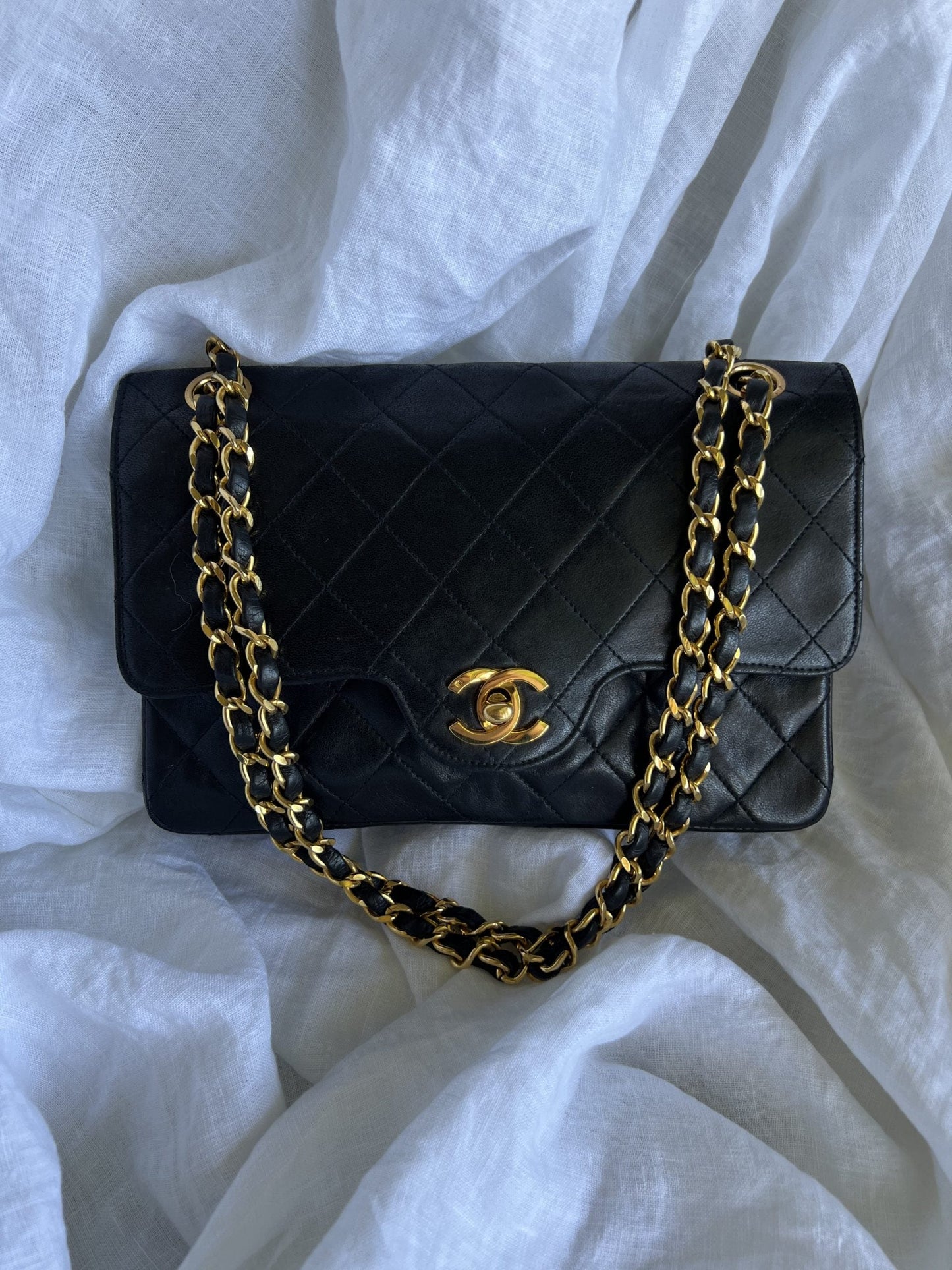 Black Vintage Lambskin Quilted Double Flap Small GHW