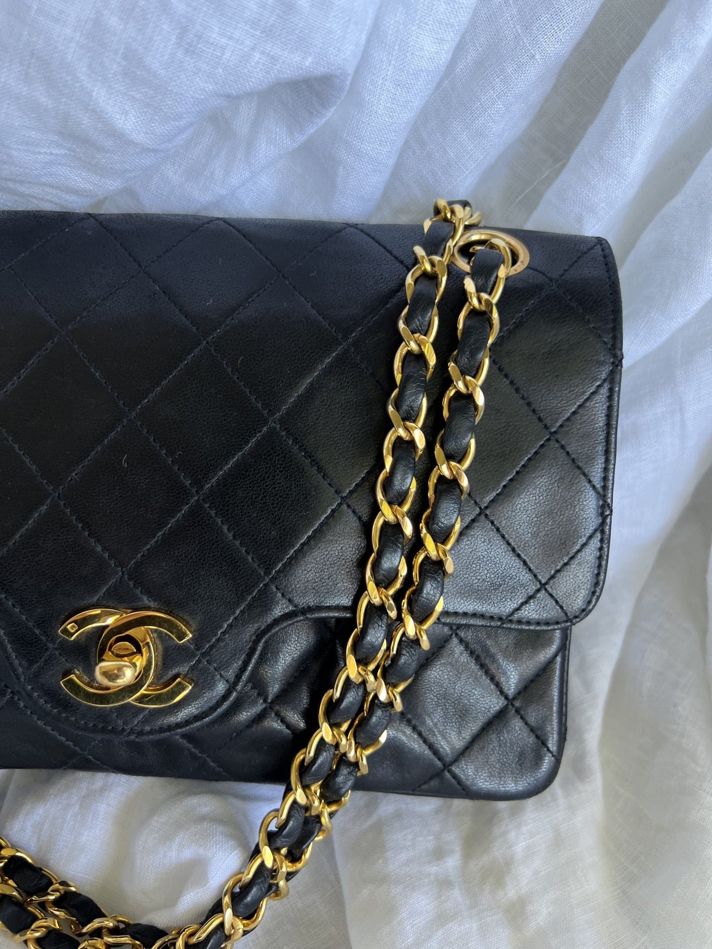 Black Vintage Lambskin Quilted Double Flap Small GHW