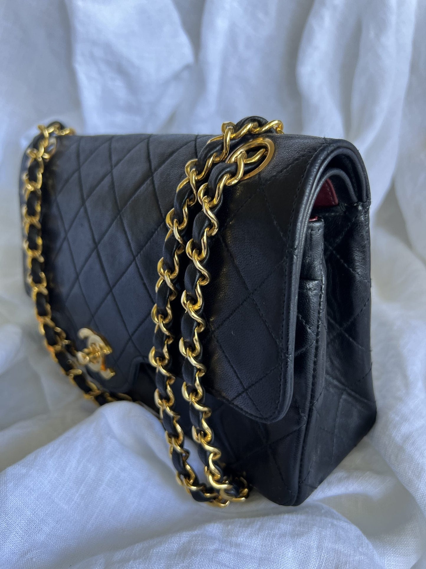 Black Vintage Lambskin Quilted Double Flap Small GHW