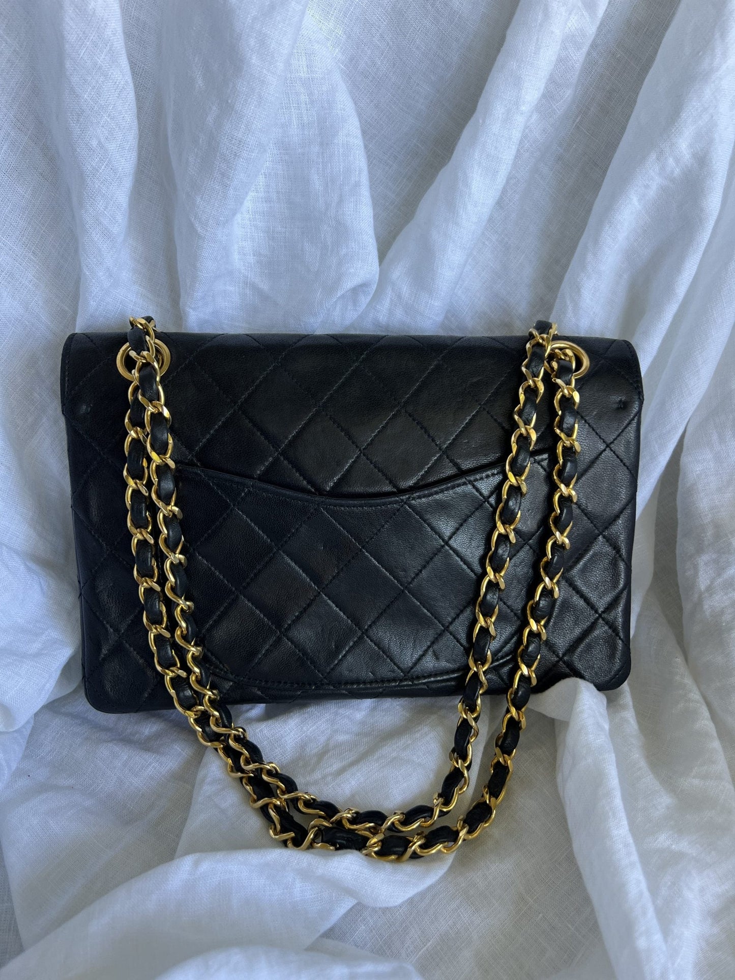 Black Vintage Lambskin Quilted Double Flap Small GHW