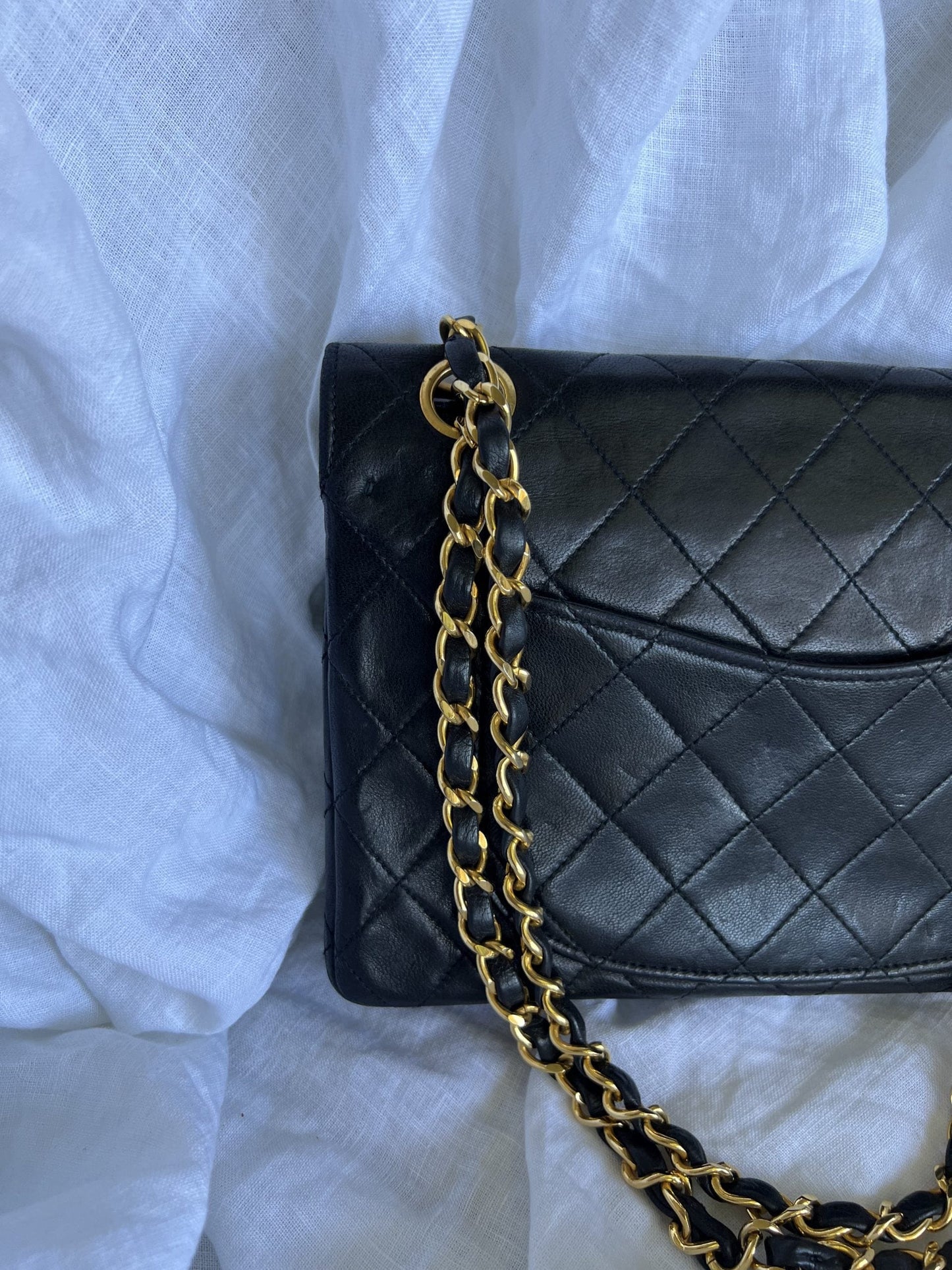 Black Vintage Lambskin Quilted Double Flap Small GHW