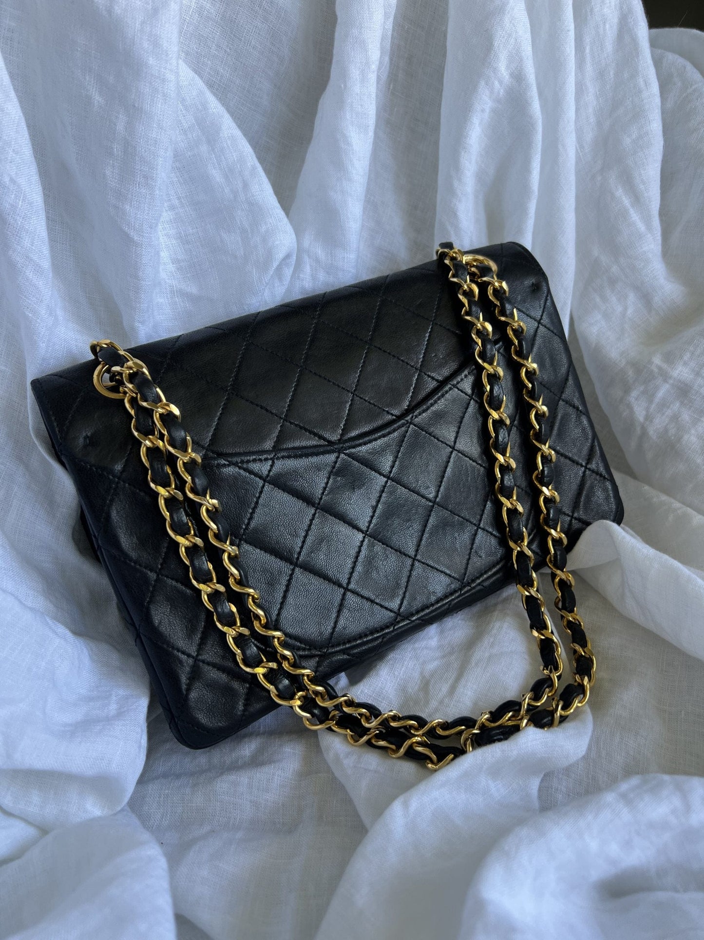 Black Vintage Lambskin Quilted Double Flap Small GHW