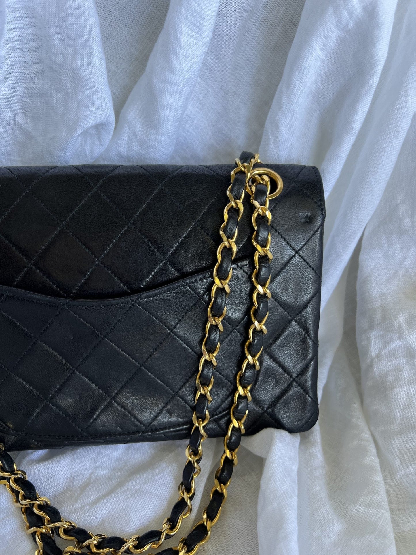 Black Vintage Lambskin Quilted Double Flap Small GHW