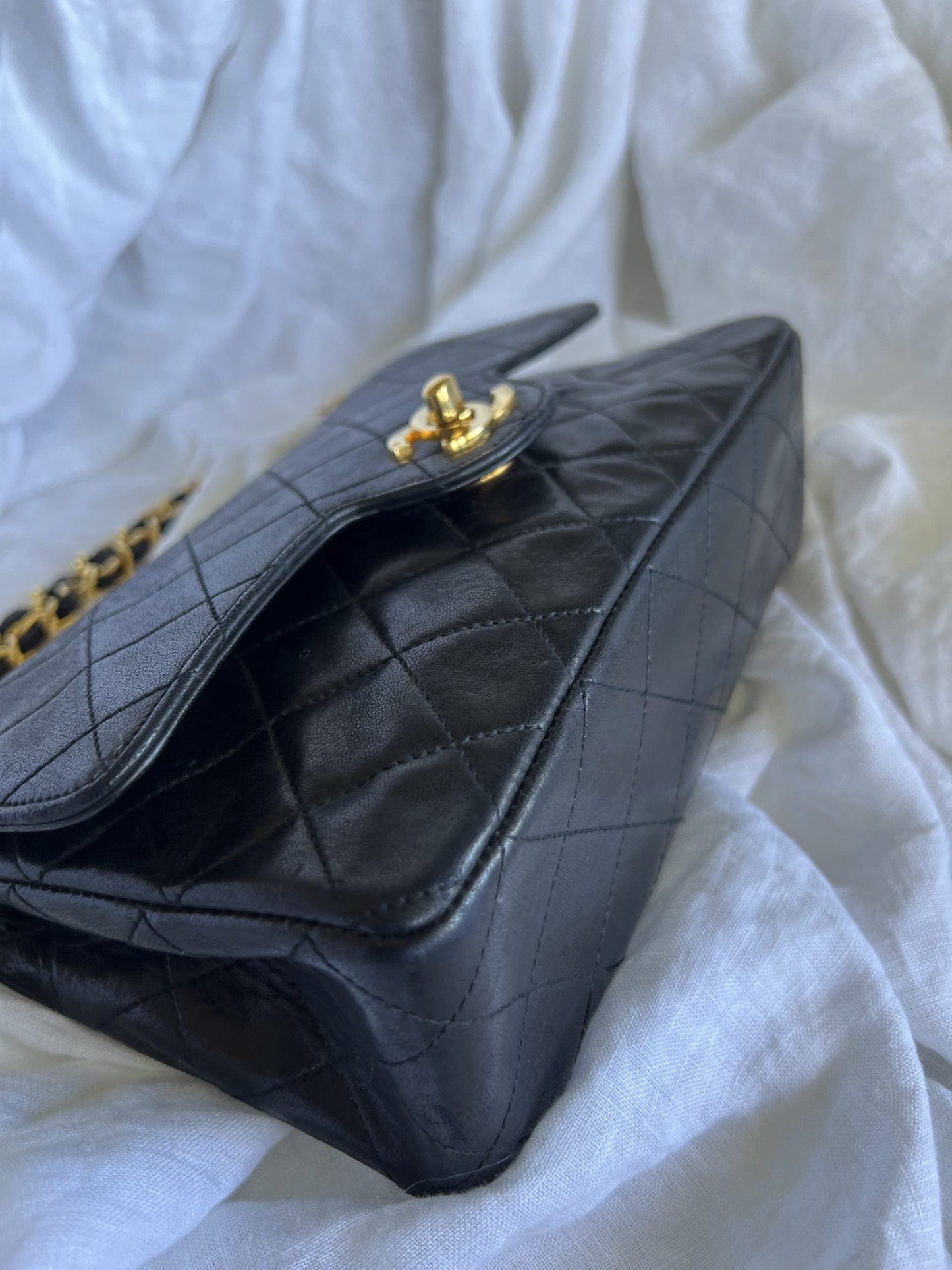 Black Vintage Lambskin Quilted Double Flap Small GHW