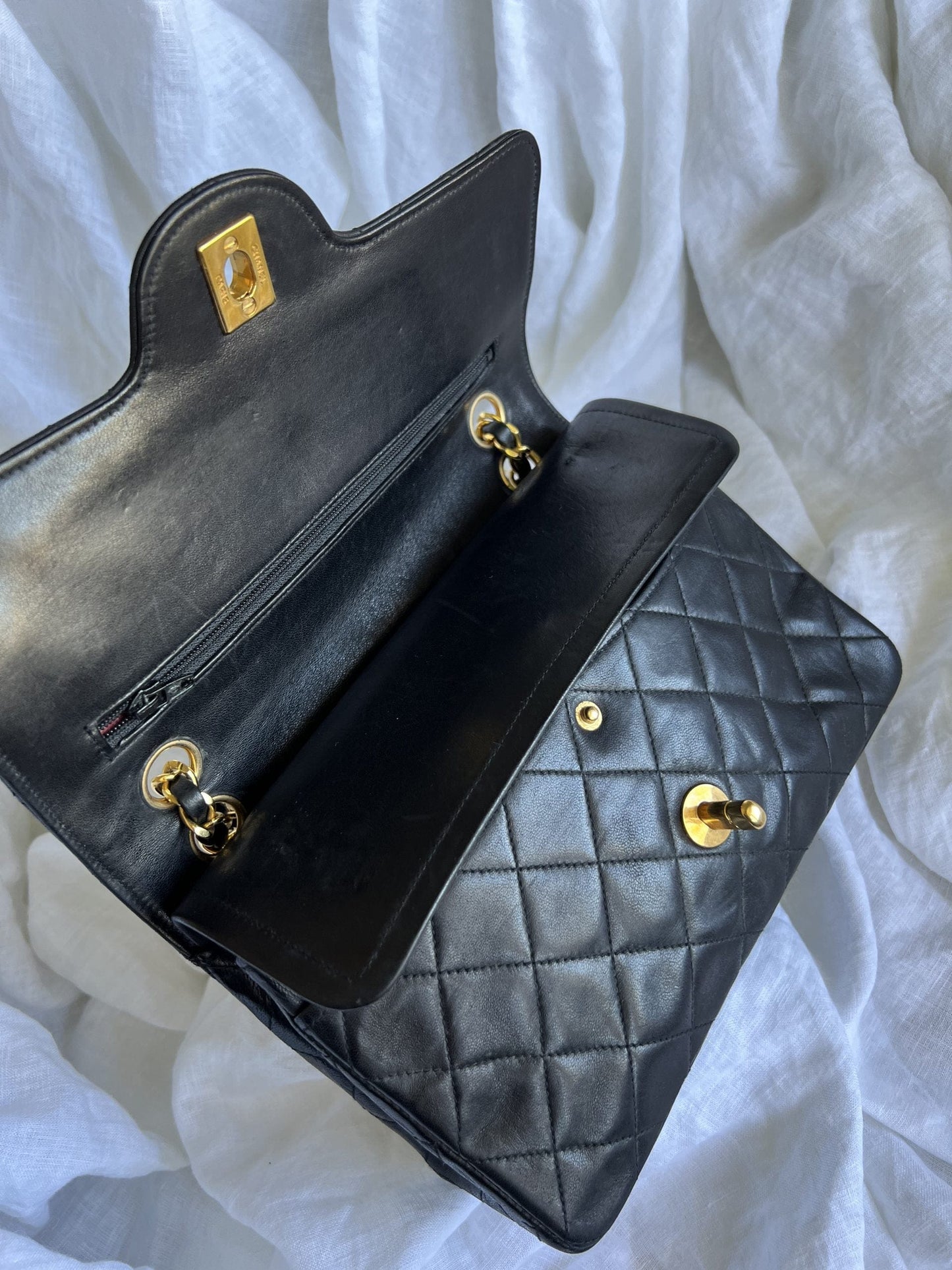 Black Vintage Lambskin Quilted Double Flap Small GHW