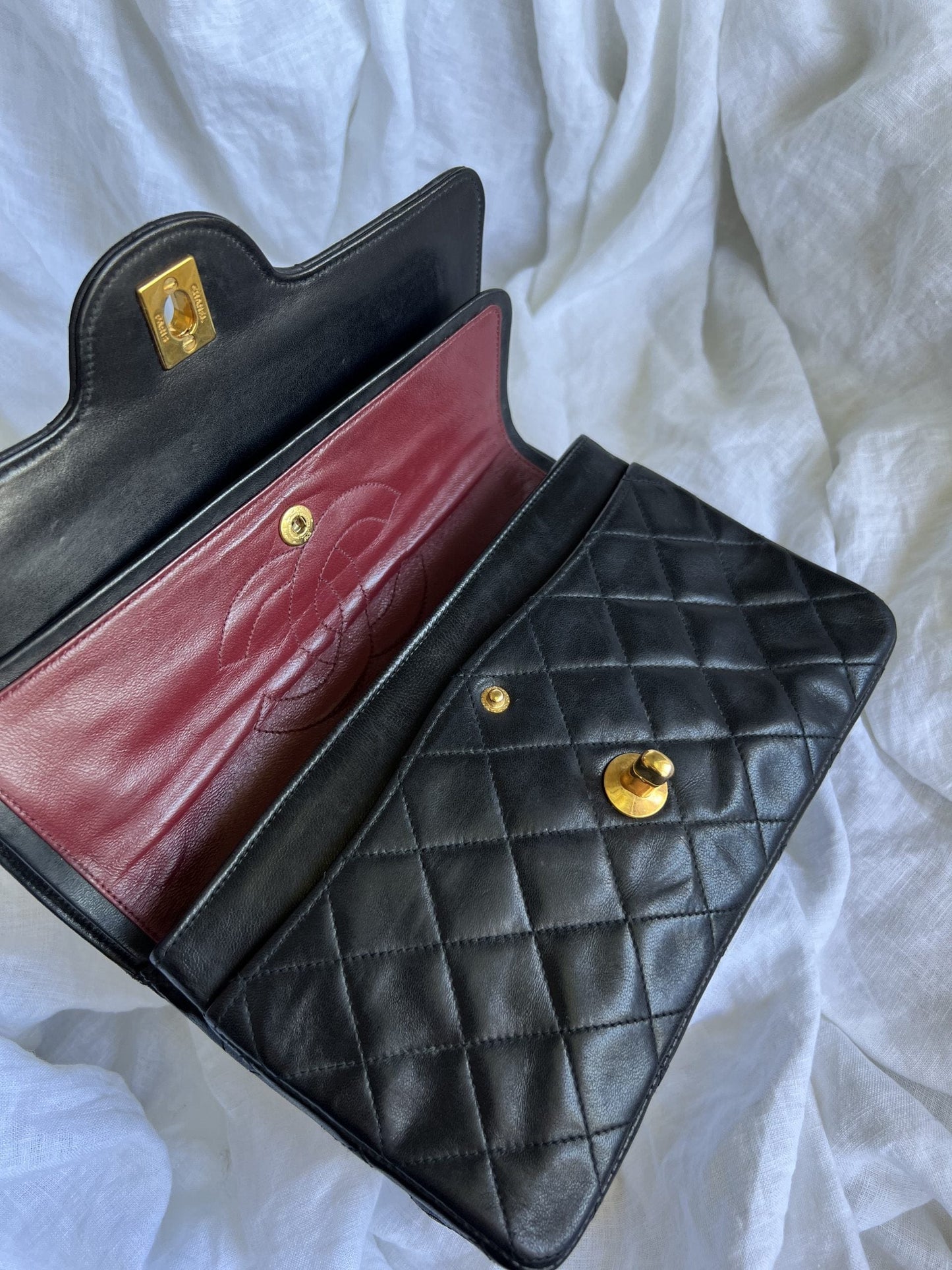 Black Vintage Lambskin Quilted Double Flap Small GHW