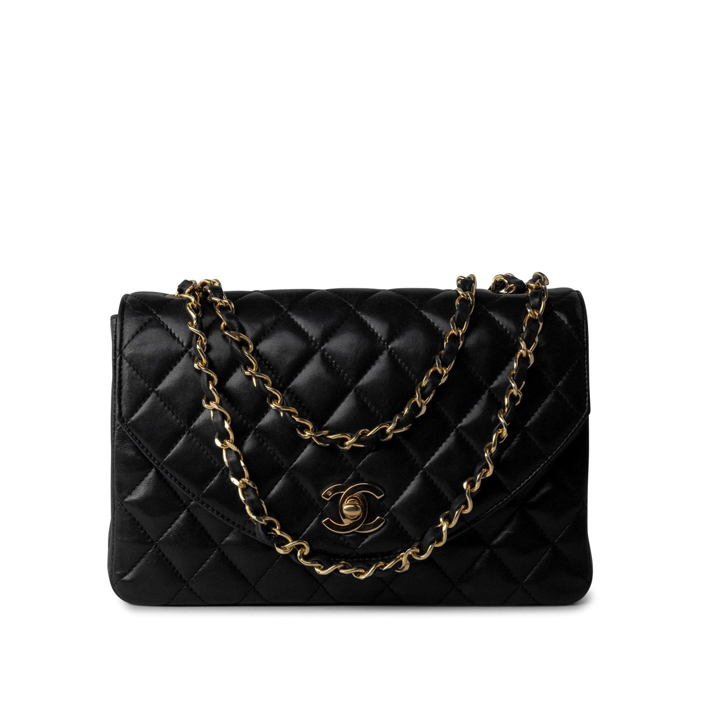 Black Vintage Lambskin Quilted Half Moon Single Flap Small GHW