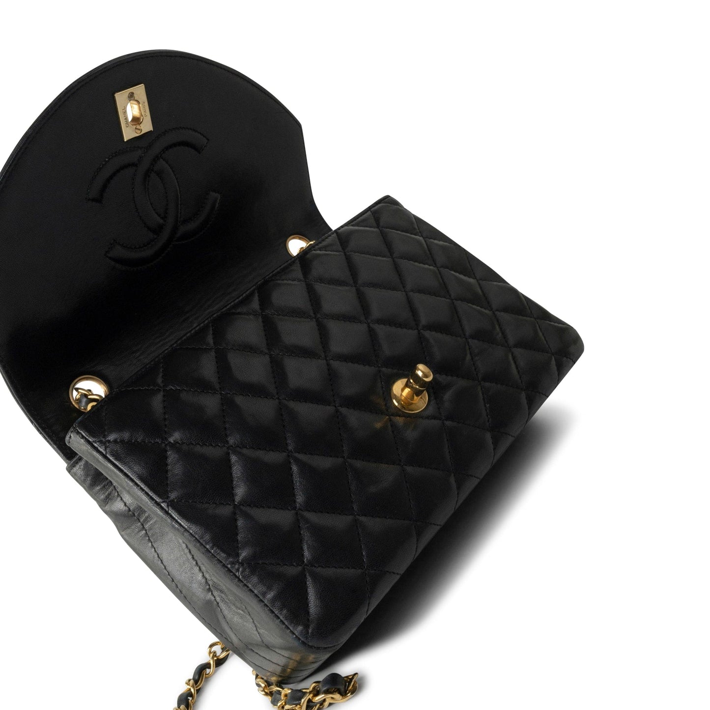 Black Vintage Lambskin Quilted Half Moon Single Flap Small GHW