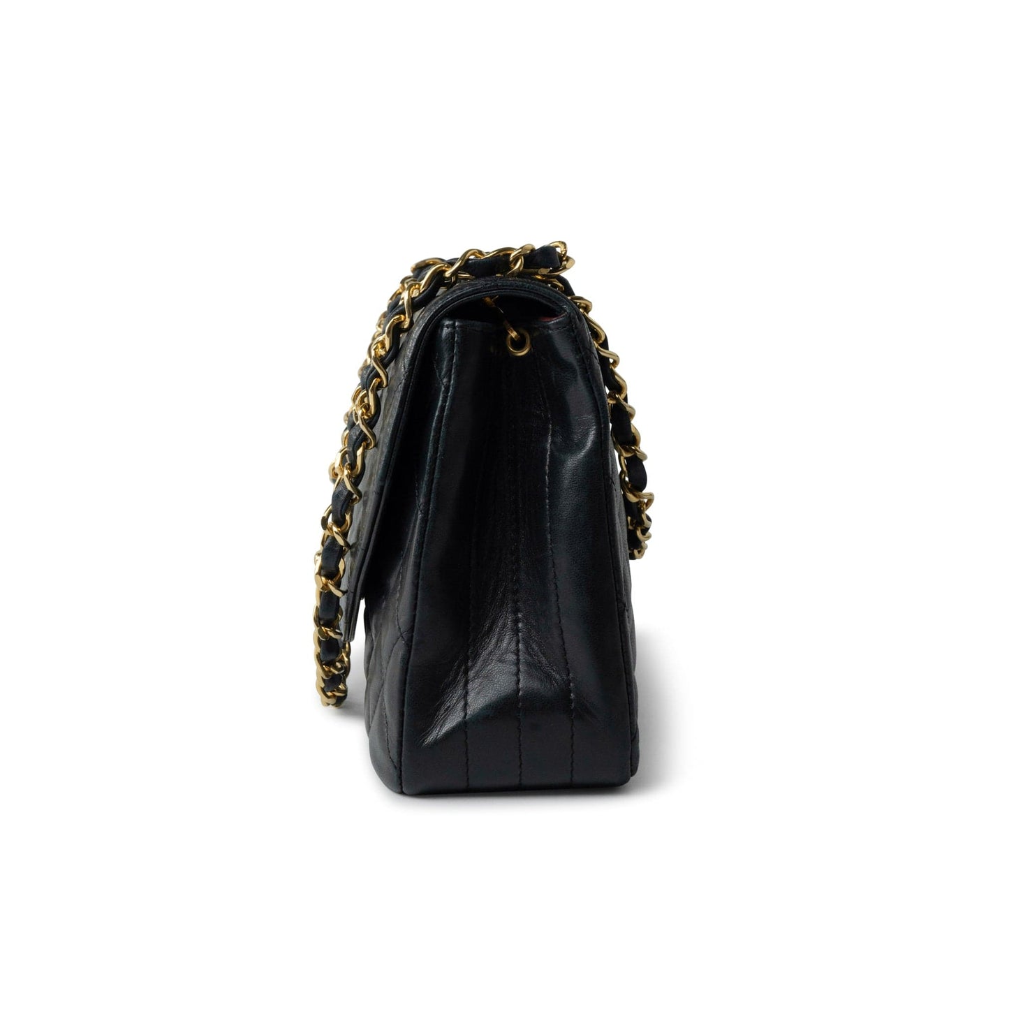 Black Vintage Lambskin Quilted Half Moon Single Flap Small GHW