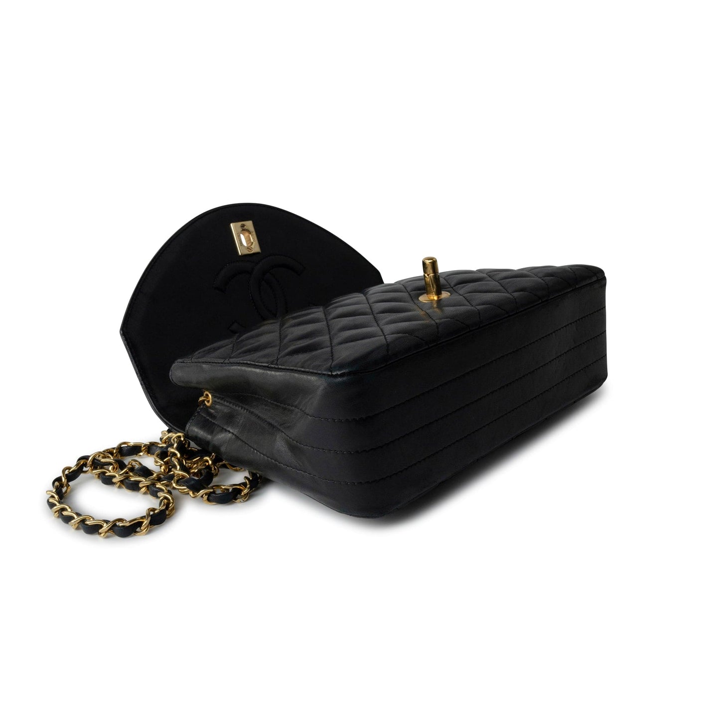 Black Vintage Lambskin Quilted Half Moon Single Flap Small GHW