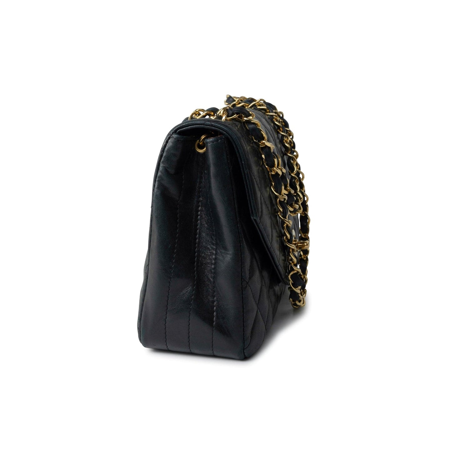 Black Vintage Lambskin Quilted Half Moon Single Flap Small GHW