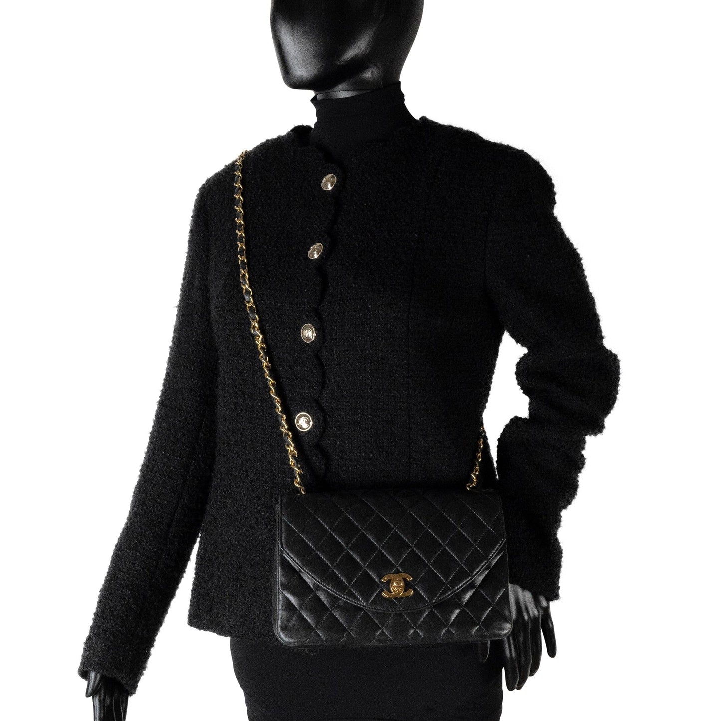 Black Vintage Lambskin Quilted Half Moon Single Flap Small GHW