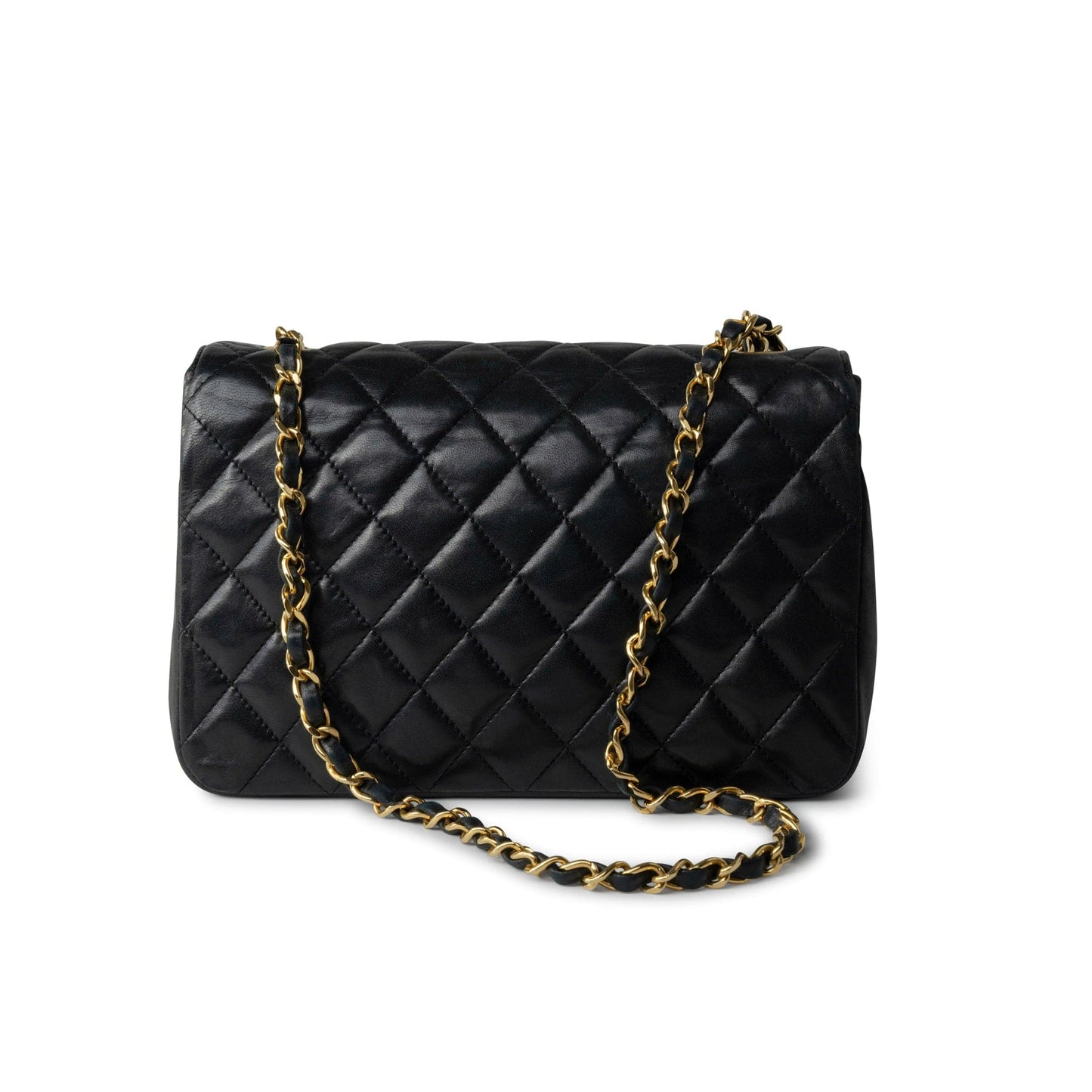 Black Vintage Lambskin Quilted Half Moon Single Flap Small GHW