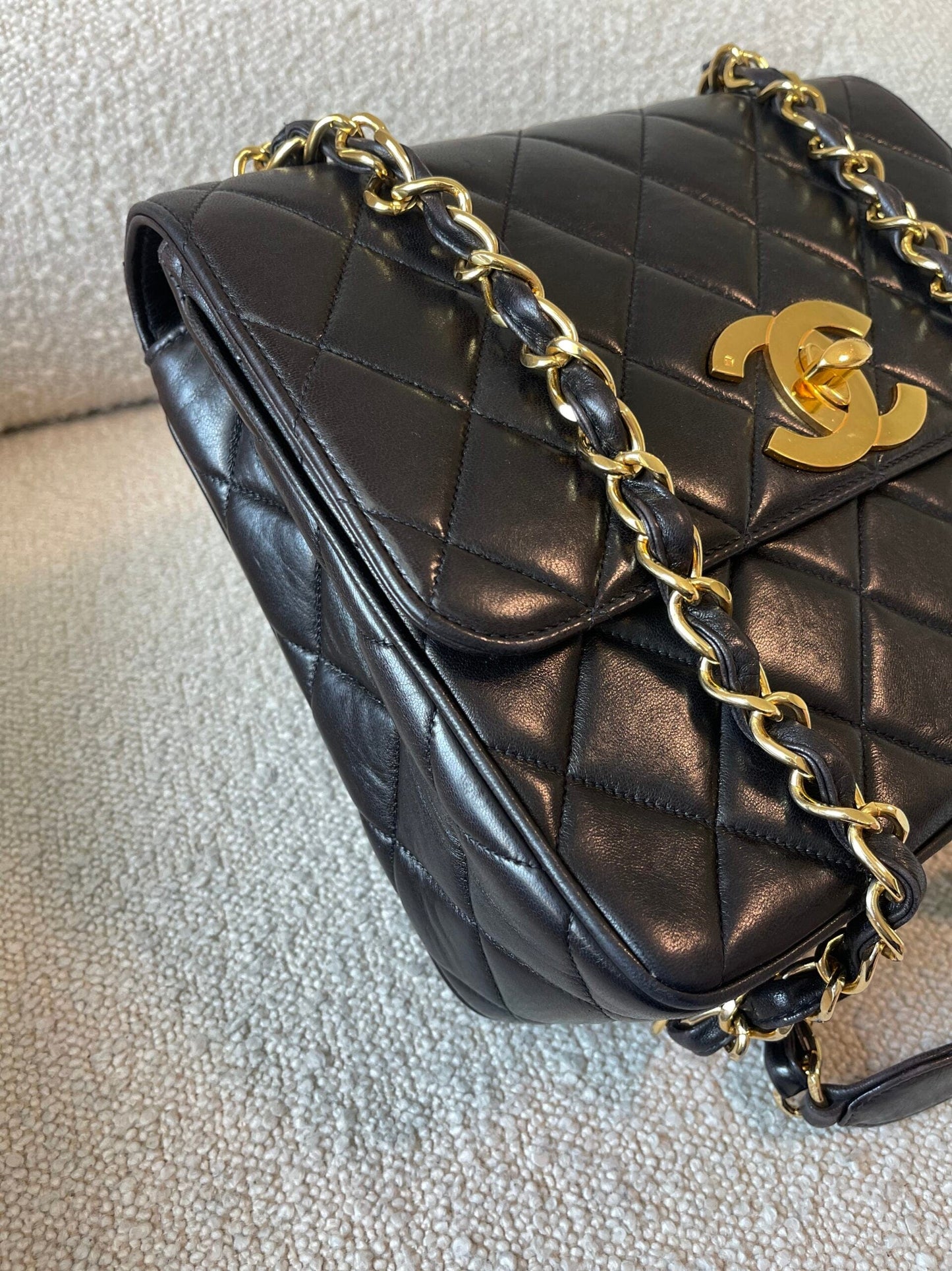 Black Vintage Lambskin Quilted Square CC Flap GHW