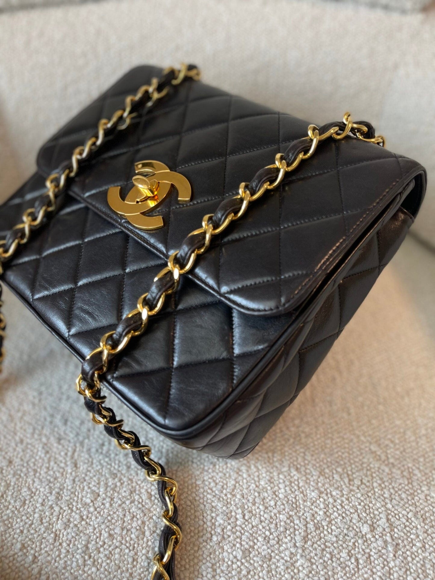 Black Vintage Lambskin Quilted Square CC Flap GHW