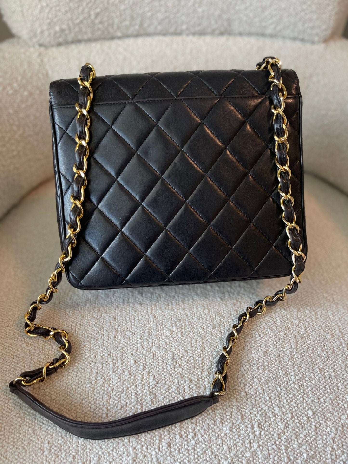 Black Vintage Lambskin Quilted Square CC Flap GHW