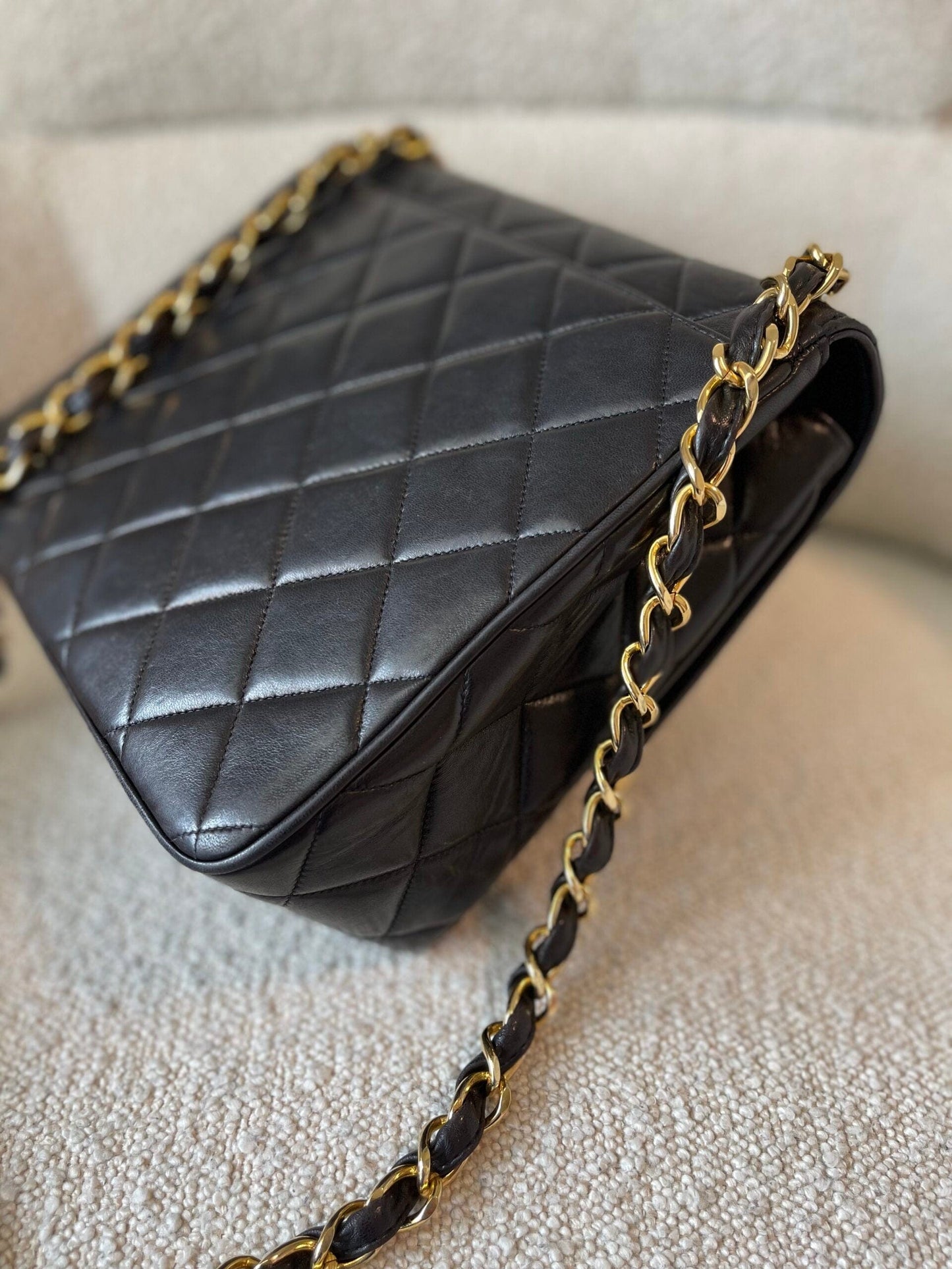 Black Vintage Lambskin Quilted Square CC Flap GHW