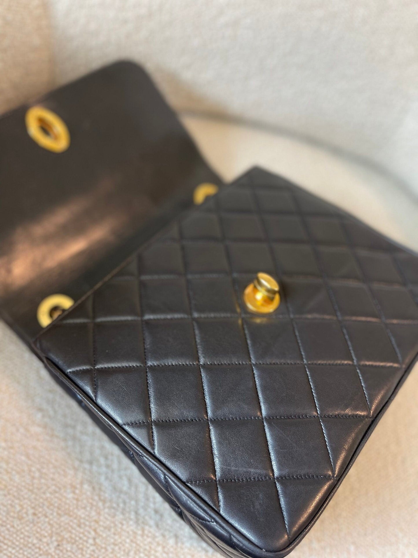 Black Vintage Lambskin Quilted Square CC Flap GHW