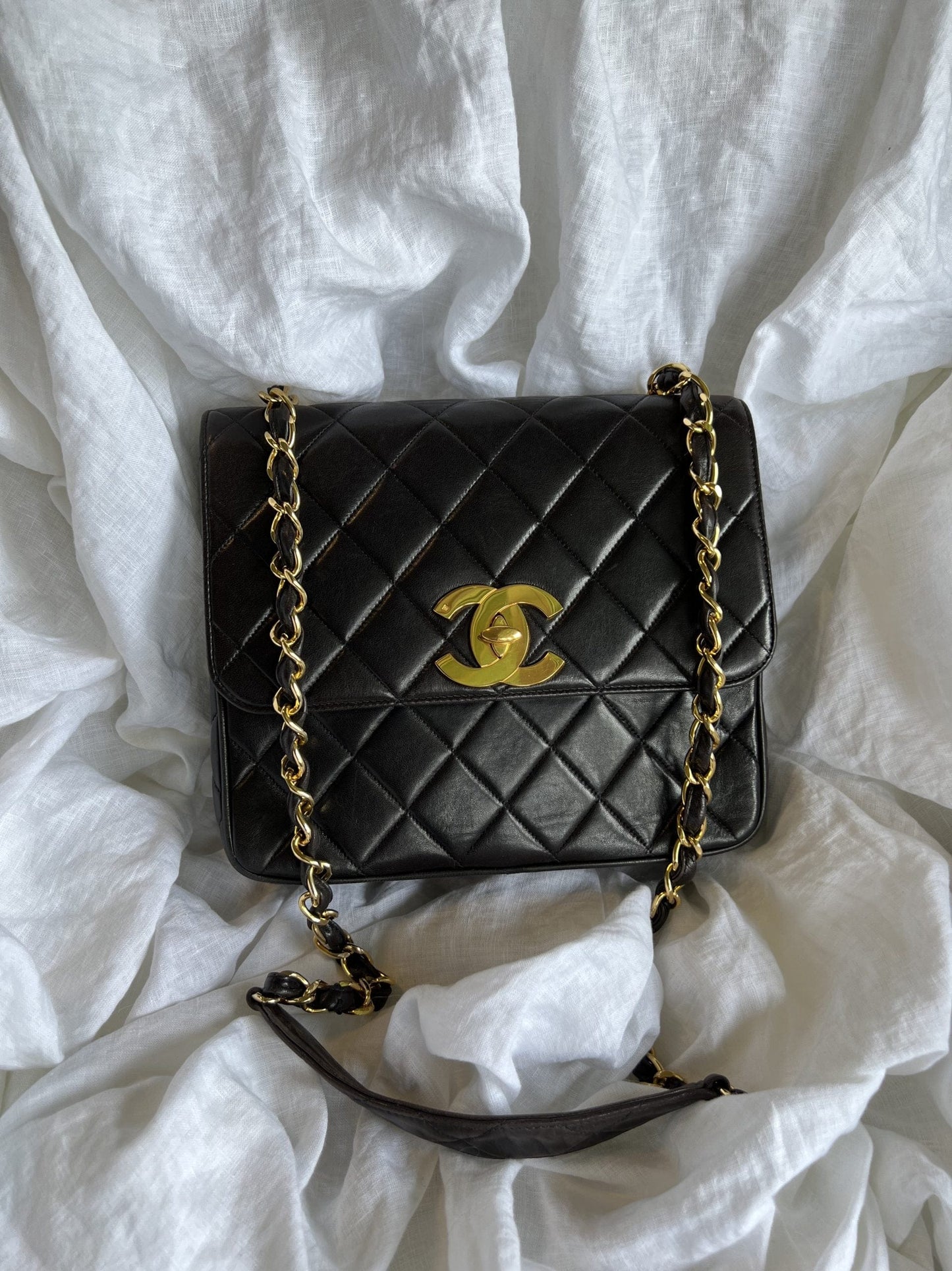 Black Vintage Lambskin Quilted Square CC Flap GHW