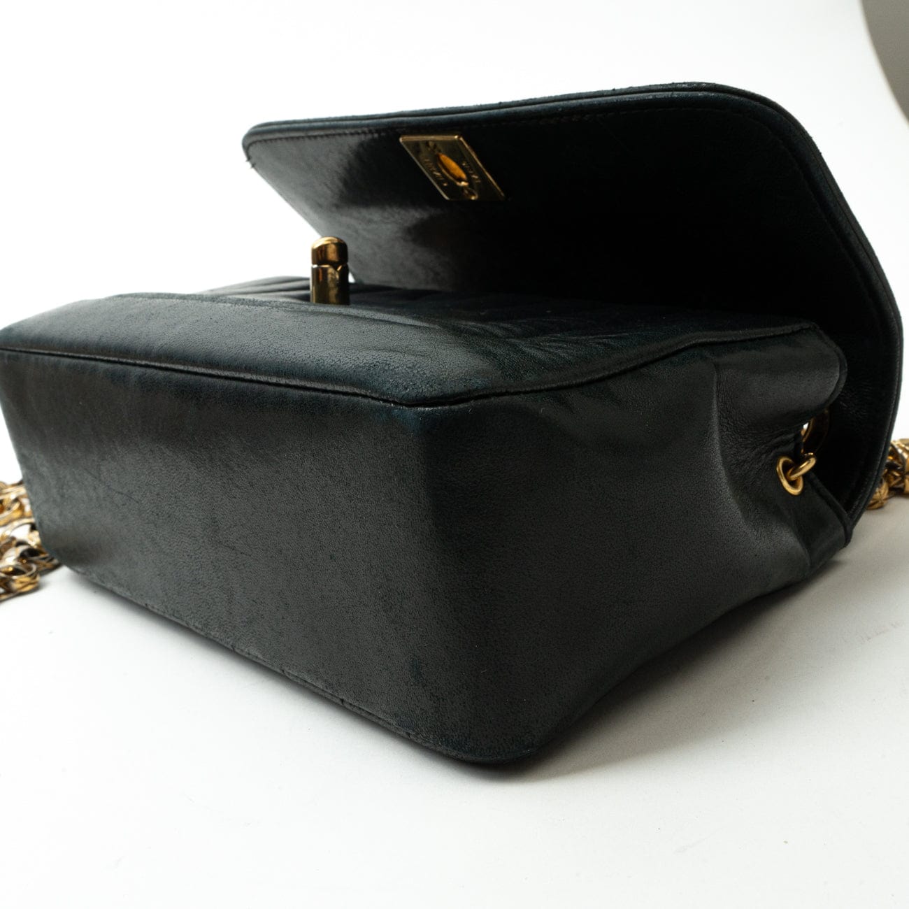 Vintage Mini Black Border Flap Lambskin Shoulder Bag Gold Hardware