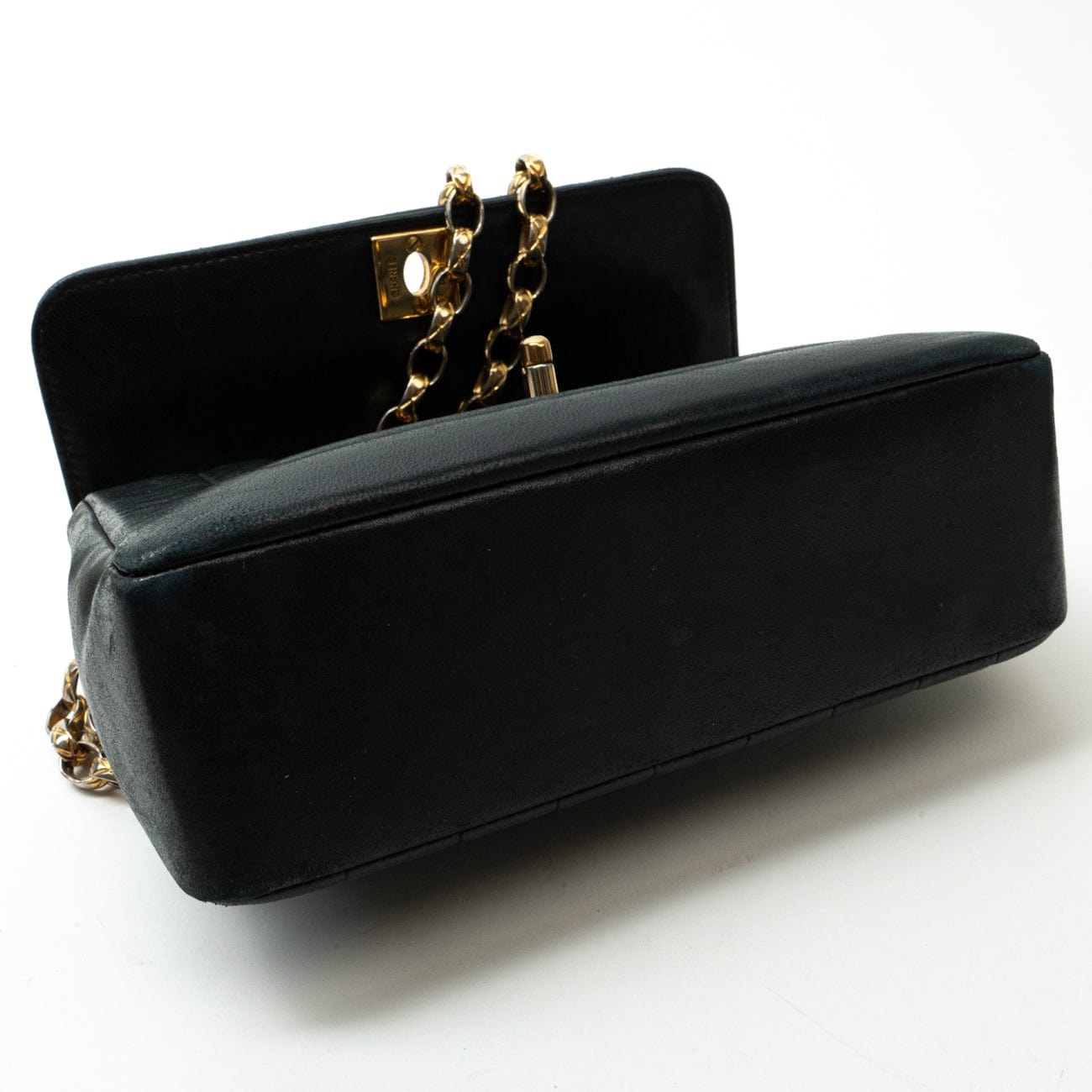 Vintage Mini Black Border Flap Lambskin Shoulder Bag Gold Hardware