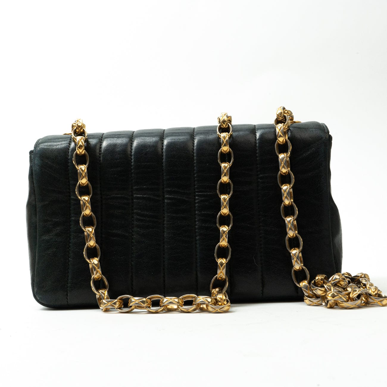 Vintage Mini Black Border Flap Lambskin Shoulder Bag Gold Hardware
