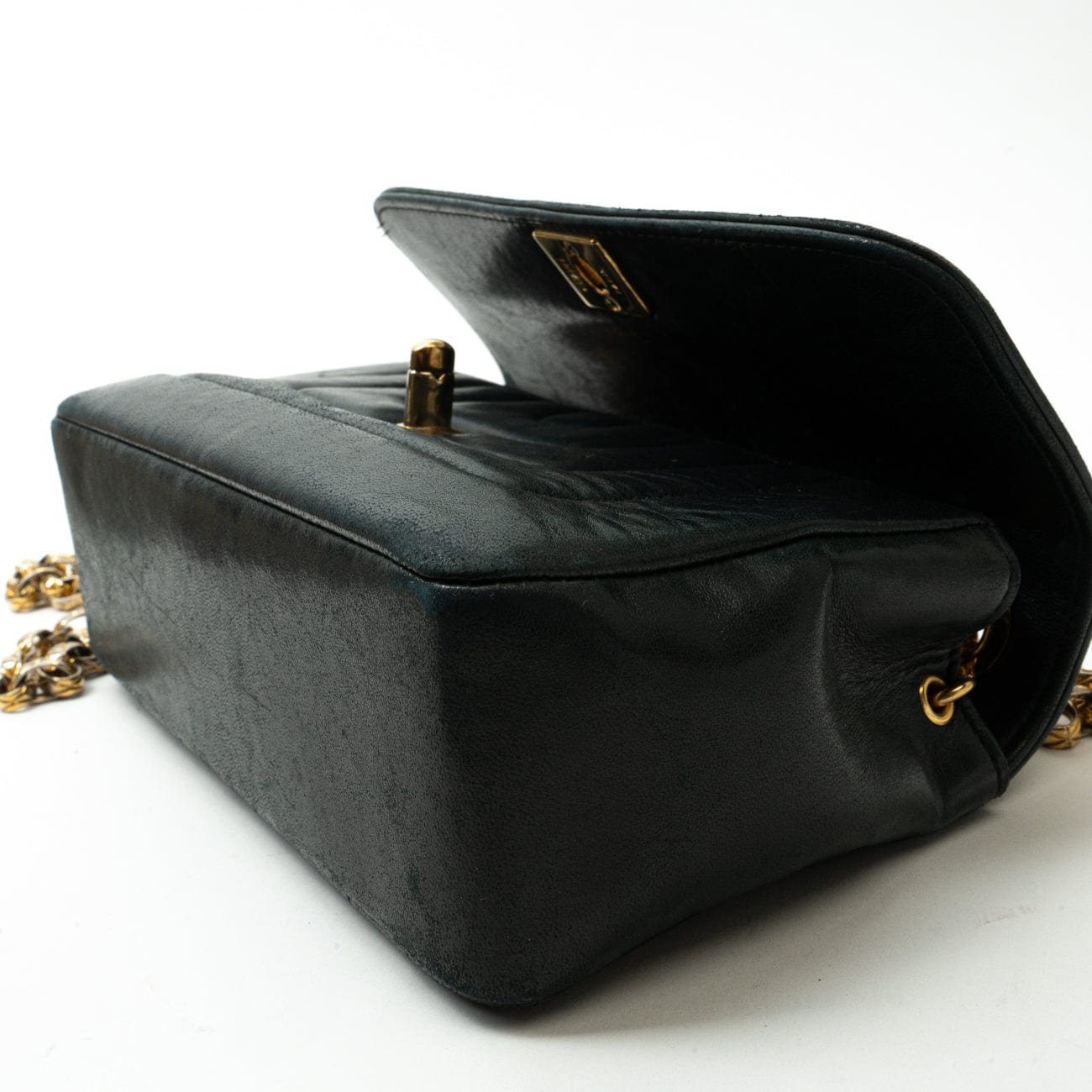 Vintage Mini Black Border Flap Lambskin Shoulder Bag Gold Hardware