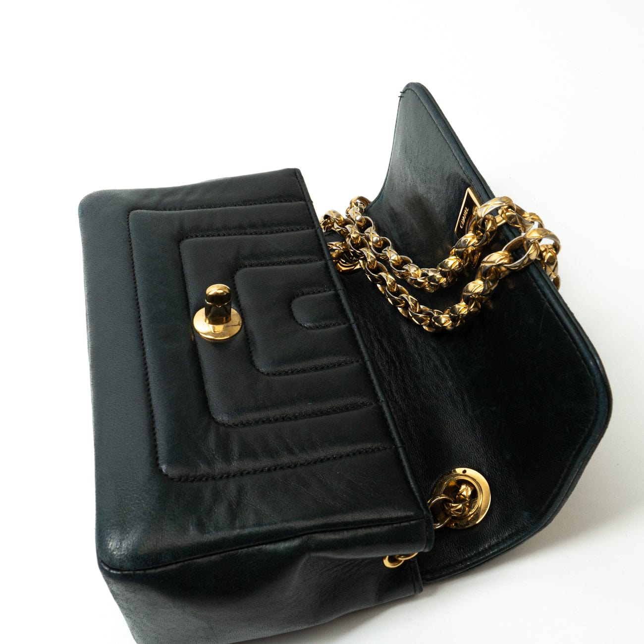 Vintage Mini Black Border Flap Lambskin Shoulder Bag Gold Hardware