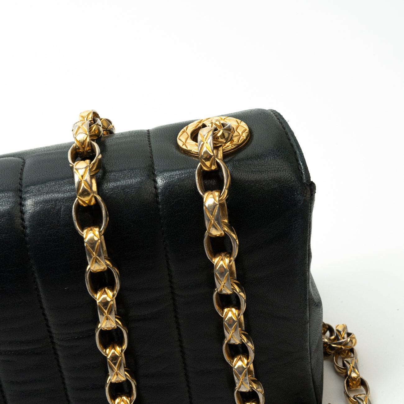 Vintage Mini Black Border Flap Lambskin Shoulder Bag Gold Hardware