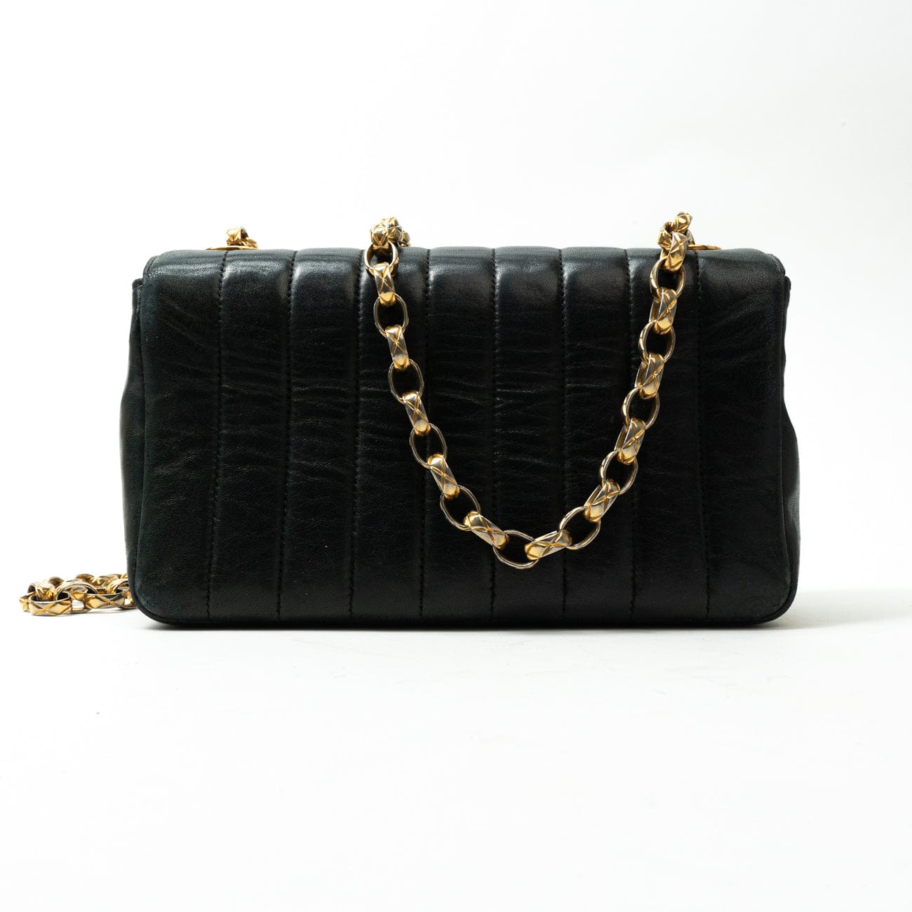 Vintage Mini Black Border Flap Lambskin Shoulder Bag Gold Hardware